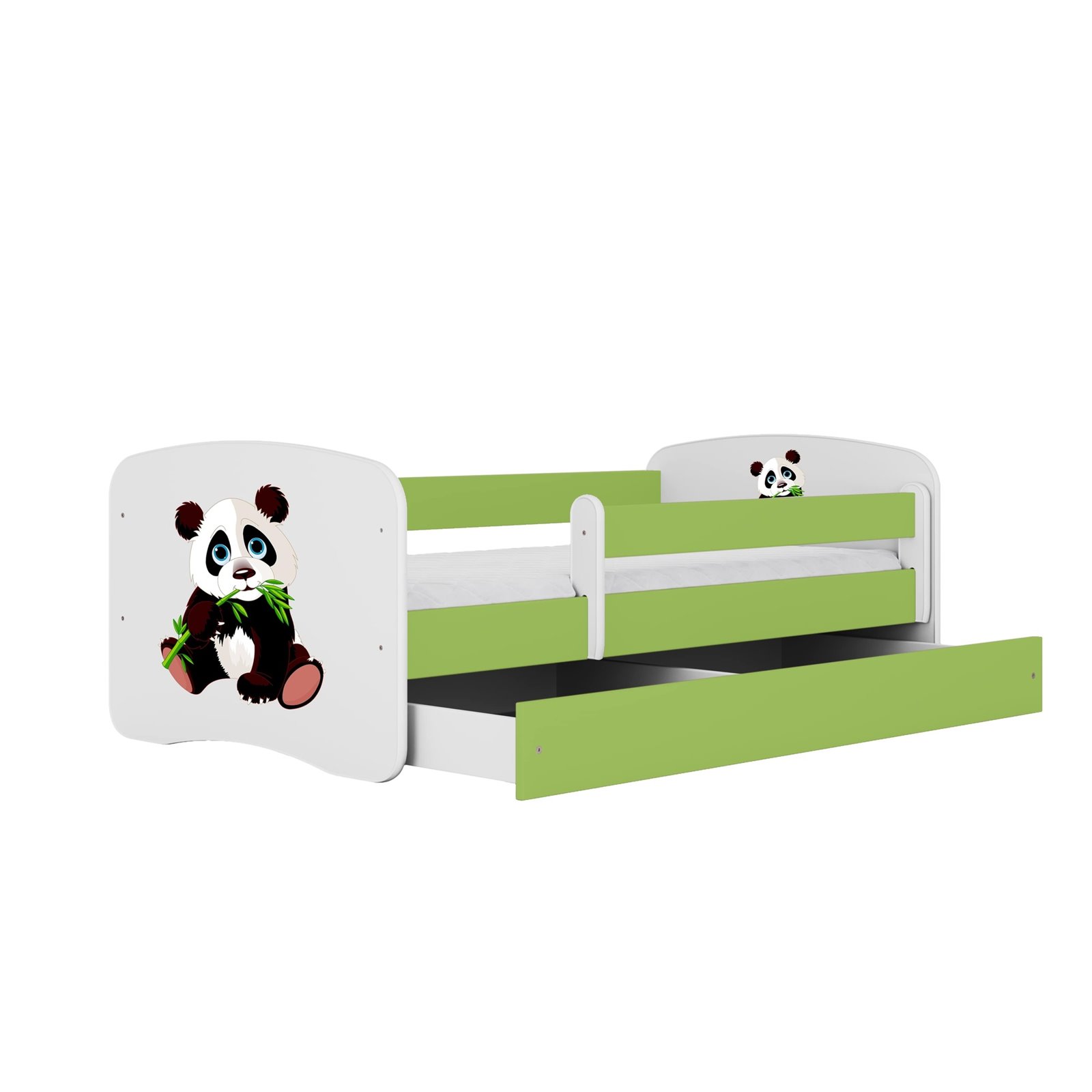 Łóżko dziecięce Babydreams - Panda 2 Bez szuflady 160/80, Zielony, Materac pianka kokos 160/80/9 - materac średniej twardości (+