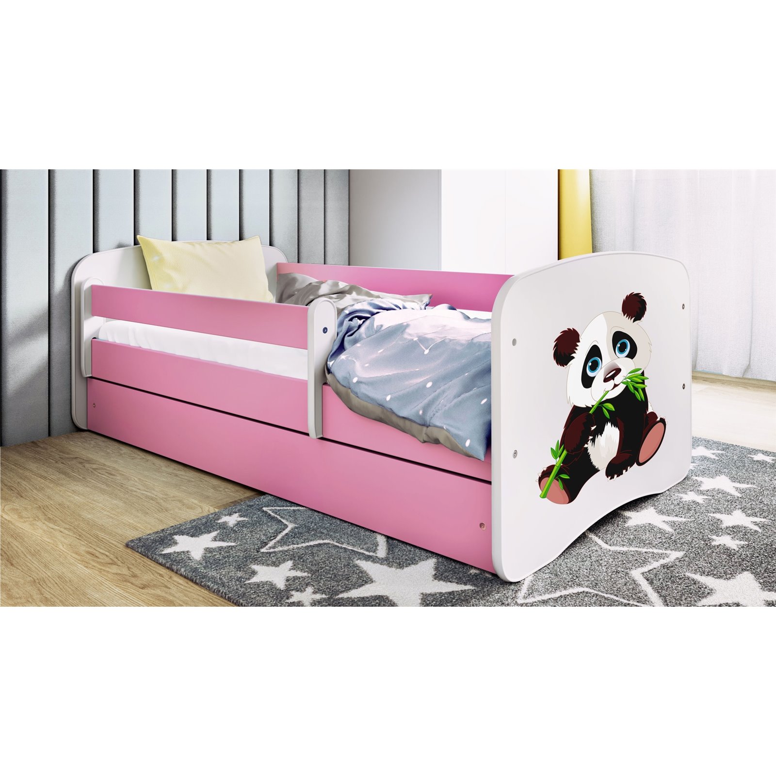 Łóżko dziecięce Babydreams - Panda 2 Z szufladą 180/80, Różowy, Materac pianka kokos 180/80/9 - materac średniej twardości (+349
