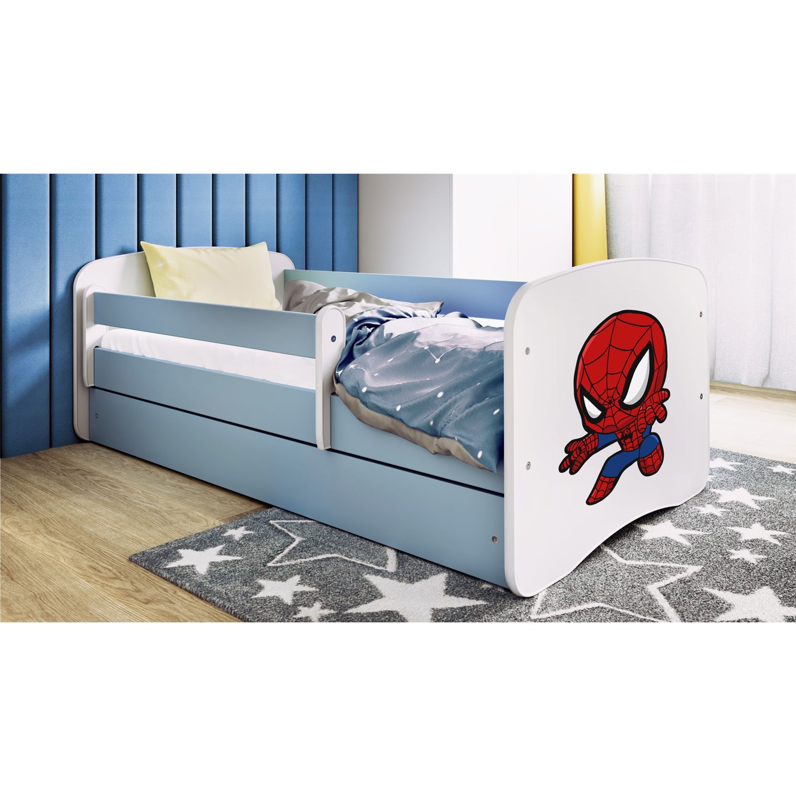 Łóżko dziecięce Babydreams - Spider-man Z szufladą 160/80, Niebieski, Materac piankowy 160/80/8 - materac średniej twardości (+1