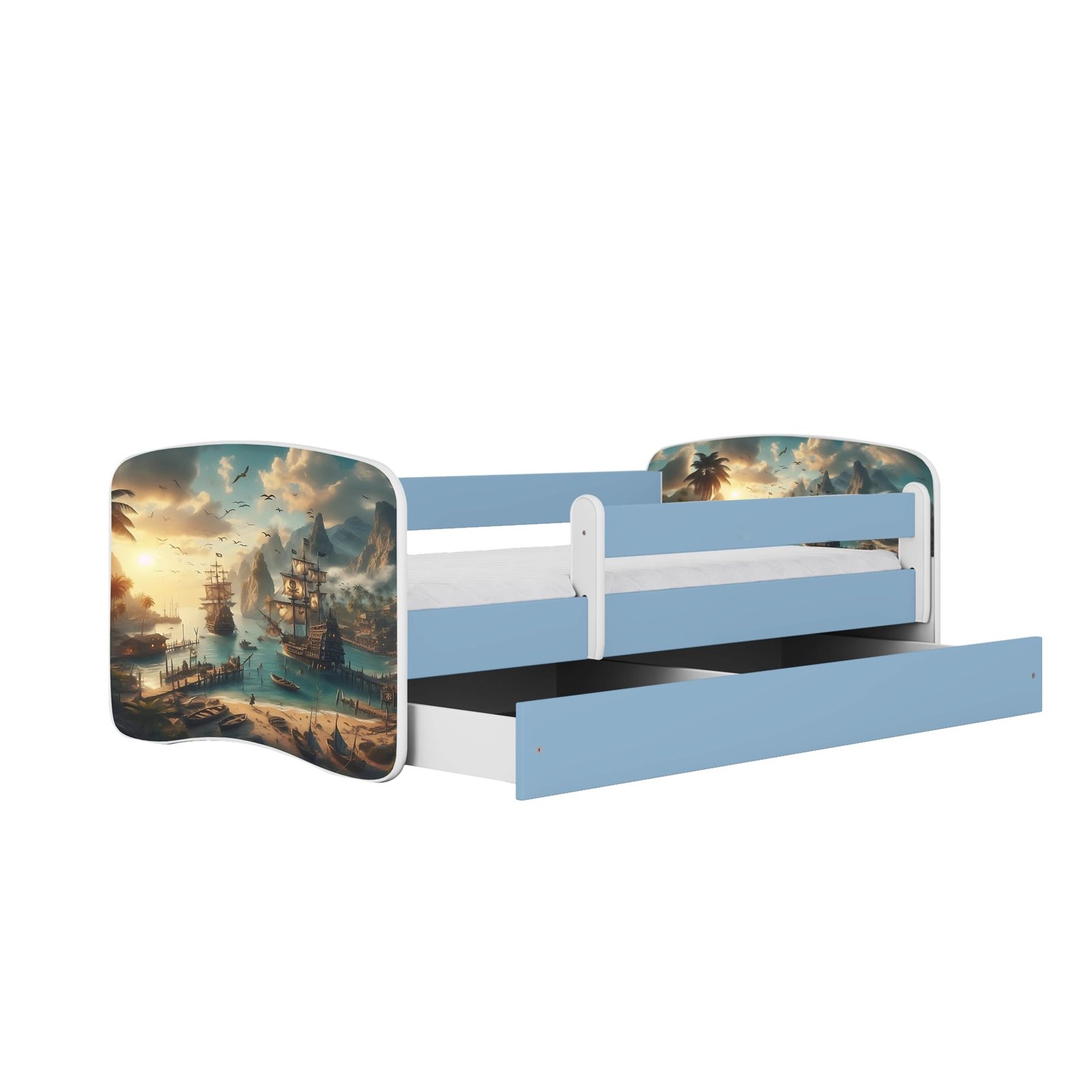 Łóżko dziecięce Babydreams - Statek Z szufladą 160/80, Niebieski, Materac pianka lateks 160/80/9 - materac średniej twardości (+