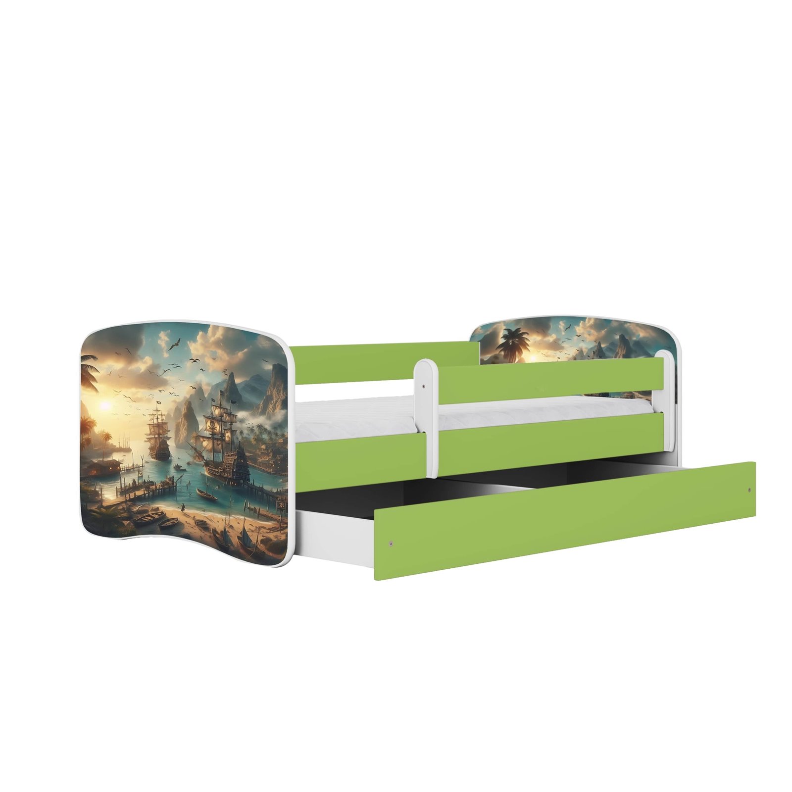 Łóżko dziecięce Babydreams - Statek Z szufladą 160/80, Zielony, bez materaca