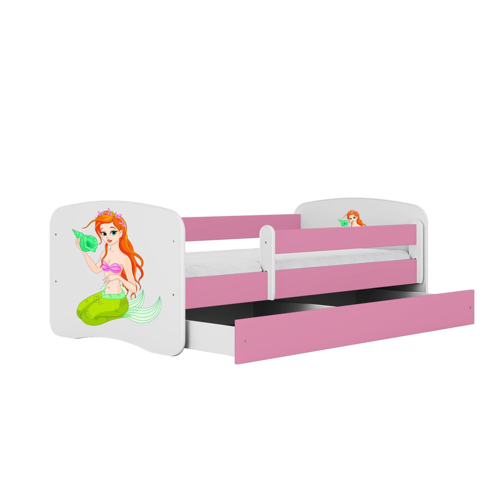 Łóżko dziecięce Babydreams - Syrenka Z szufladą 140/70, Różowy, Materac piankowy 140/70/8 - materac średniej twardości (+80zł)