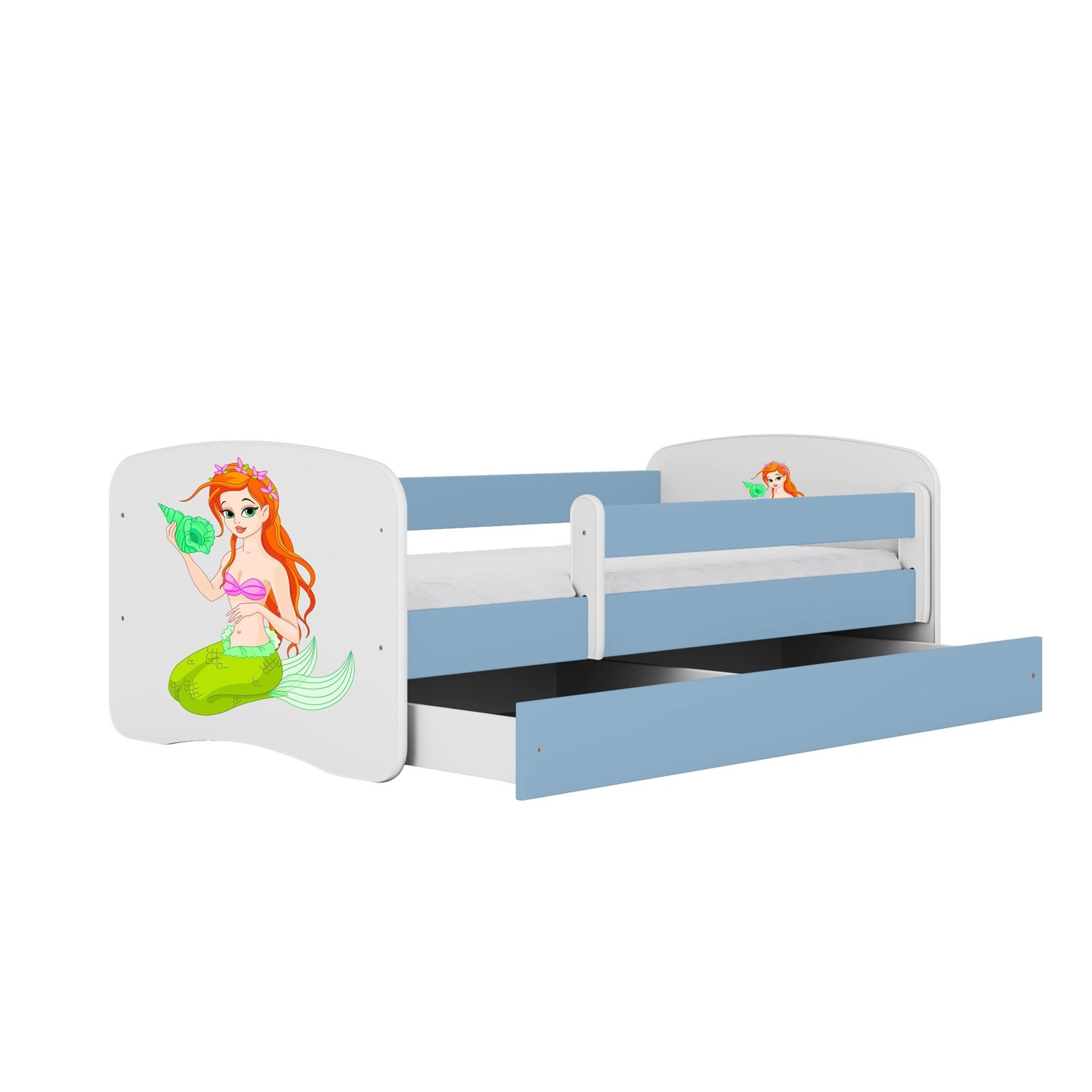 Łóżko dziecięce Babydreams - Syrenka Z szufladą 180/80, Niebieski, Materac piankowy 180/80/8 - materac średniej twardości (+120z