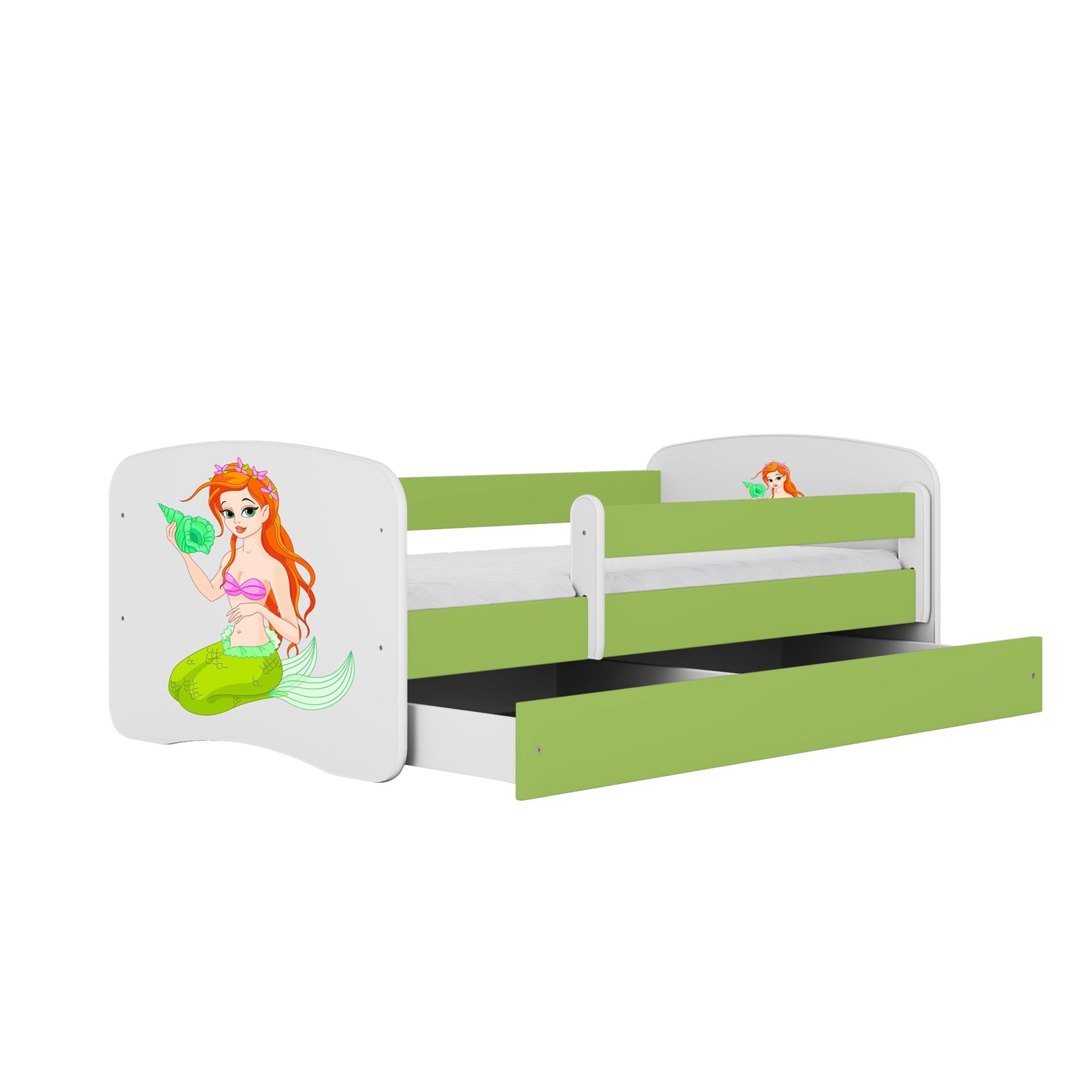 Łóżko dziecięce Babydreams - Syrenka Z szufladą 180/80, Zielony, Materac piankowy 180/80/8 - materac średniej twardości (+120zł)