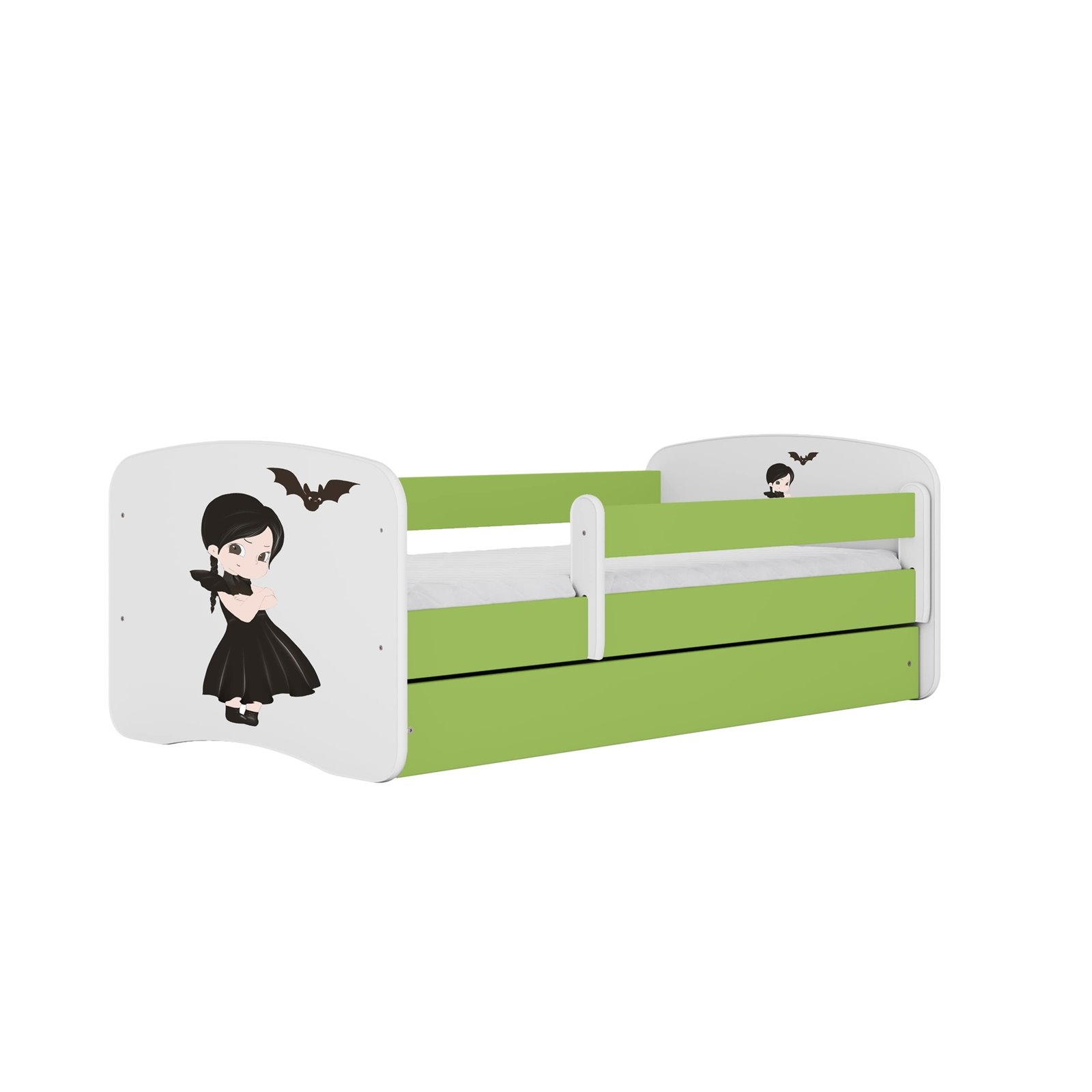 Łóżko dziecięce Babydreams - Wednesday Z szufladą 140/70, Zielony, Materac piankowy 140/70/8 - materac średniej twardości (+80zł