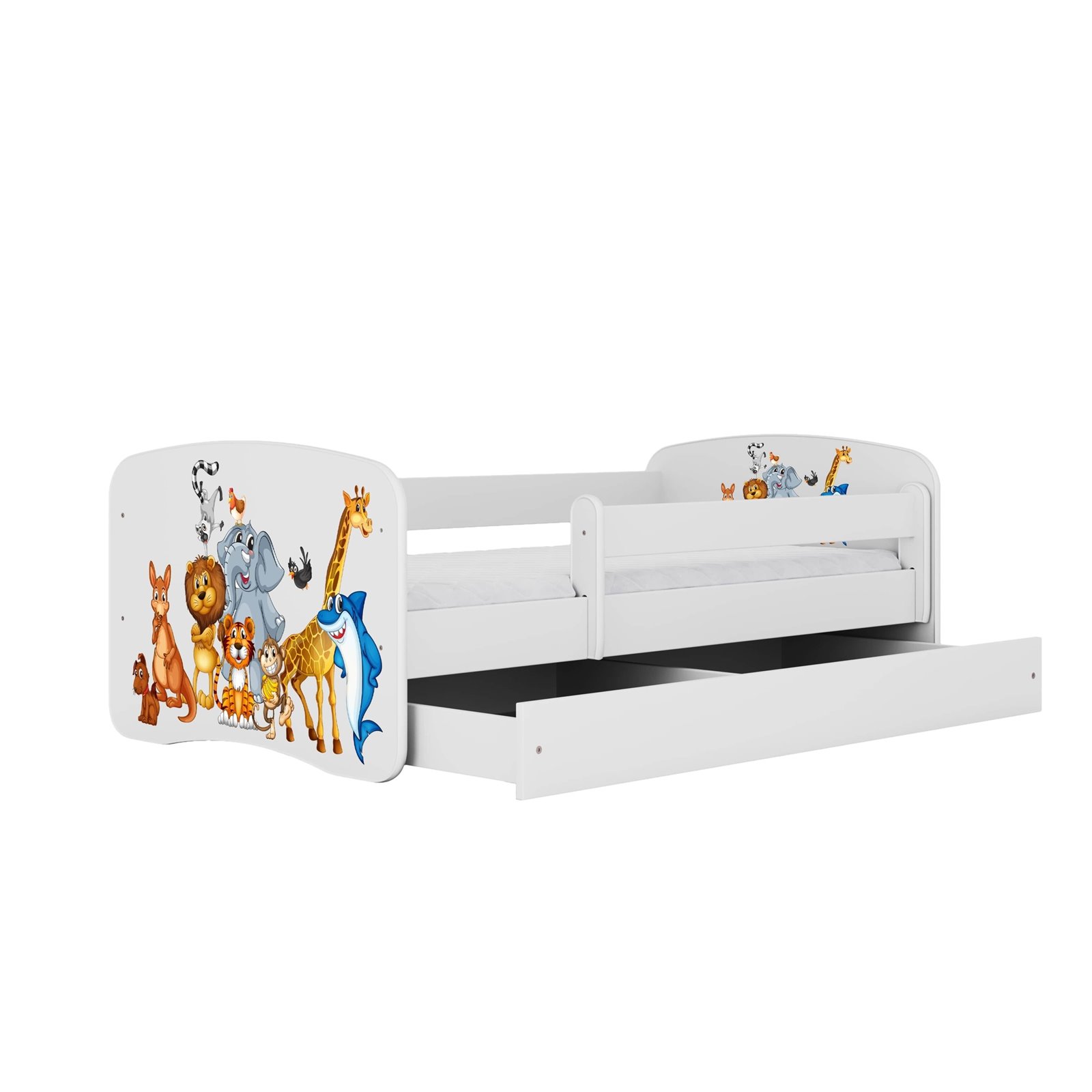 Łóżko dziecięce Babydreams - Zwierzęta Z szufladą 140/70, Biały, Materac piankowy 140/70/8 - materac średniej twardości (+80zł)