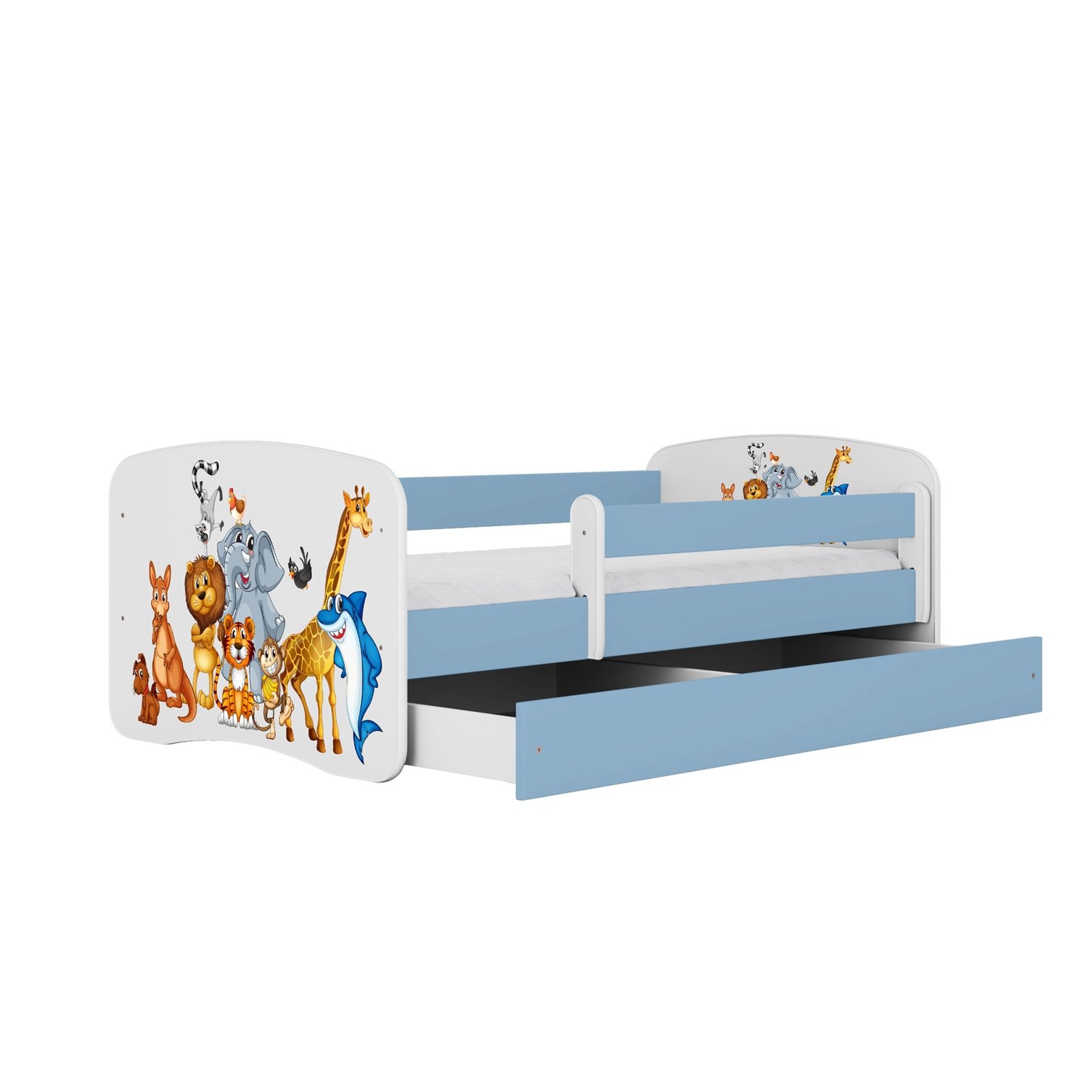 Łóżko dziecięce Babydreams - Zwierzęta Z szufladą 160/80, Niebieski, Materac piankowy 160/80/8 - materac średniej twardości (+10