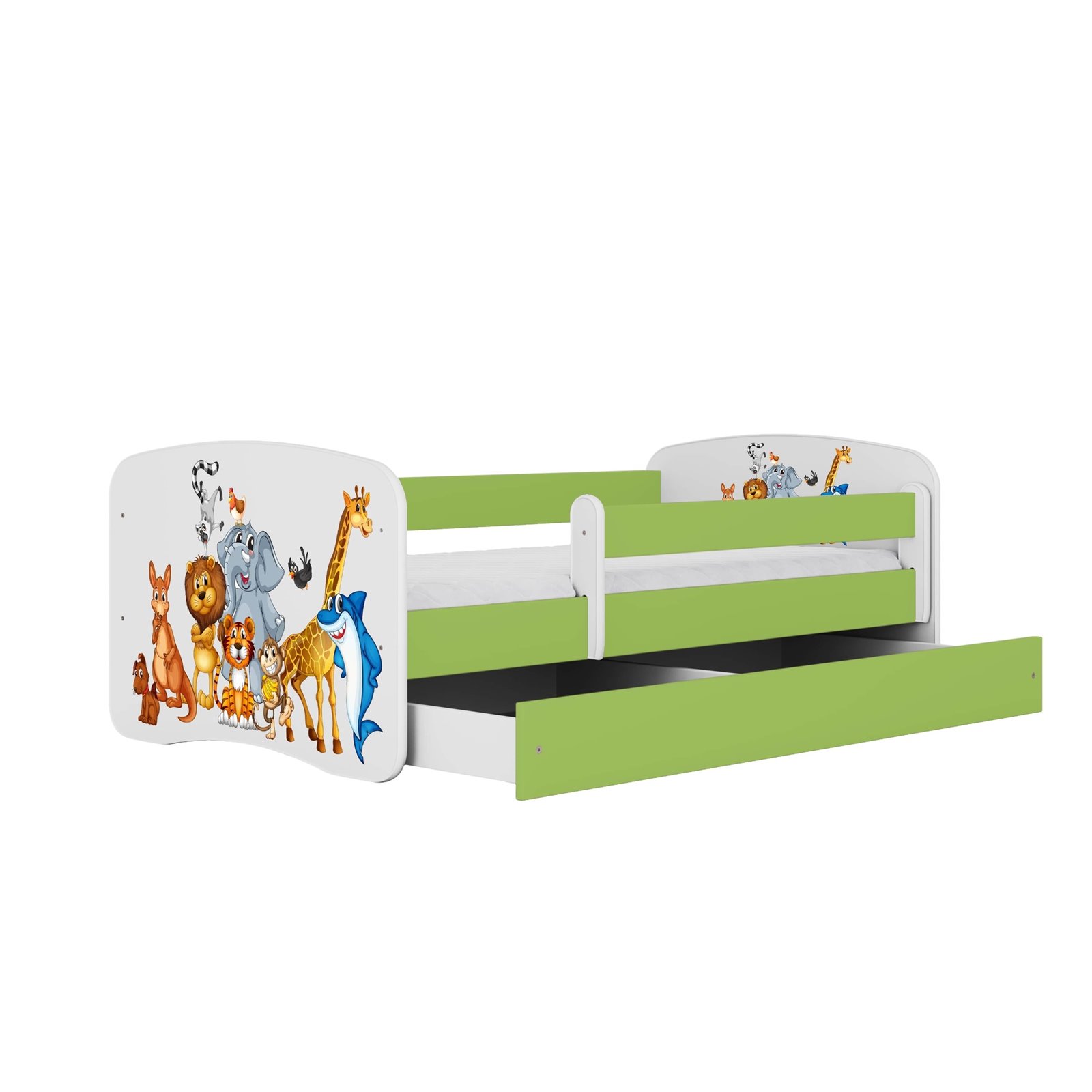 Łóżko dziecięce Babydreams - Zwierzęta Z szufladą 180/80, Zielony, Materac pianka kokos 180/80/9 - materac średniej twardości (+