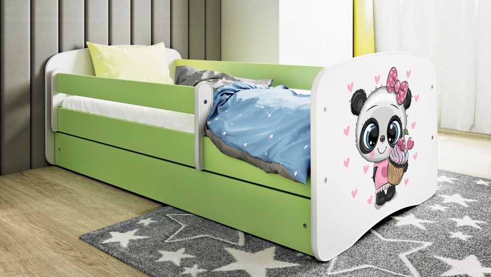 Łóżko dziecięce Babydreams Panda - 140/70, kolor zielony, materac piankowo-lateksowy