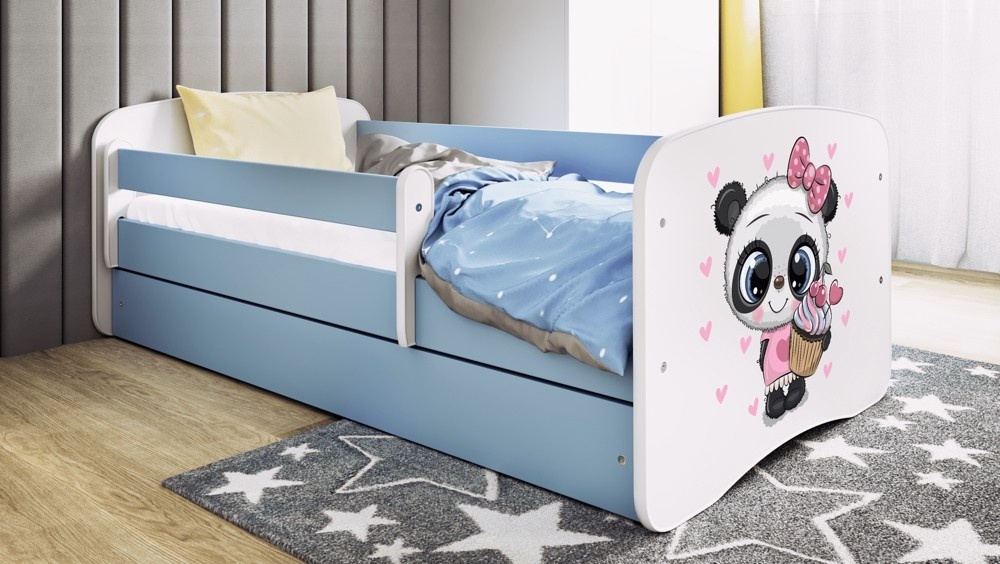 Łóżko dziecięce Babydreams Panda - 180/80, kolor niebieski, materac piankowo-lateksowy