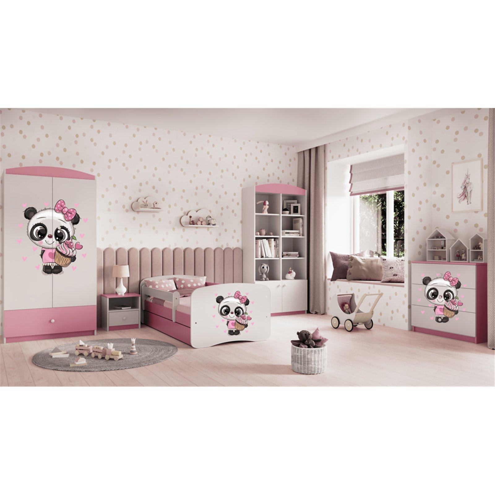 Łóżko dziecięce Babydreams - Panda Z szufladą 180/80, Różowy, bez materaca