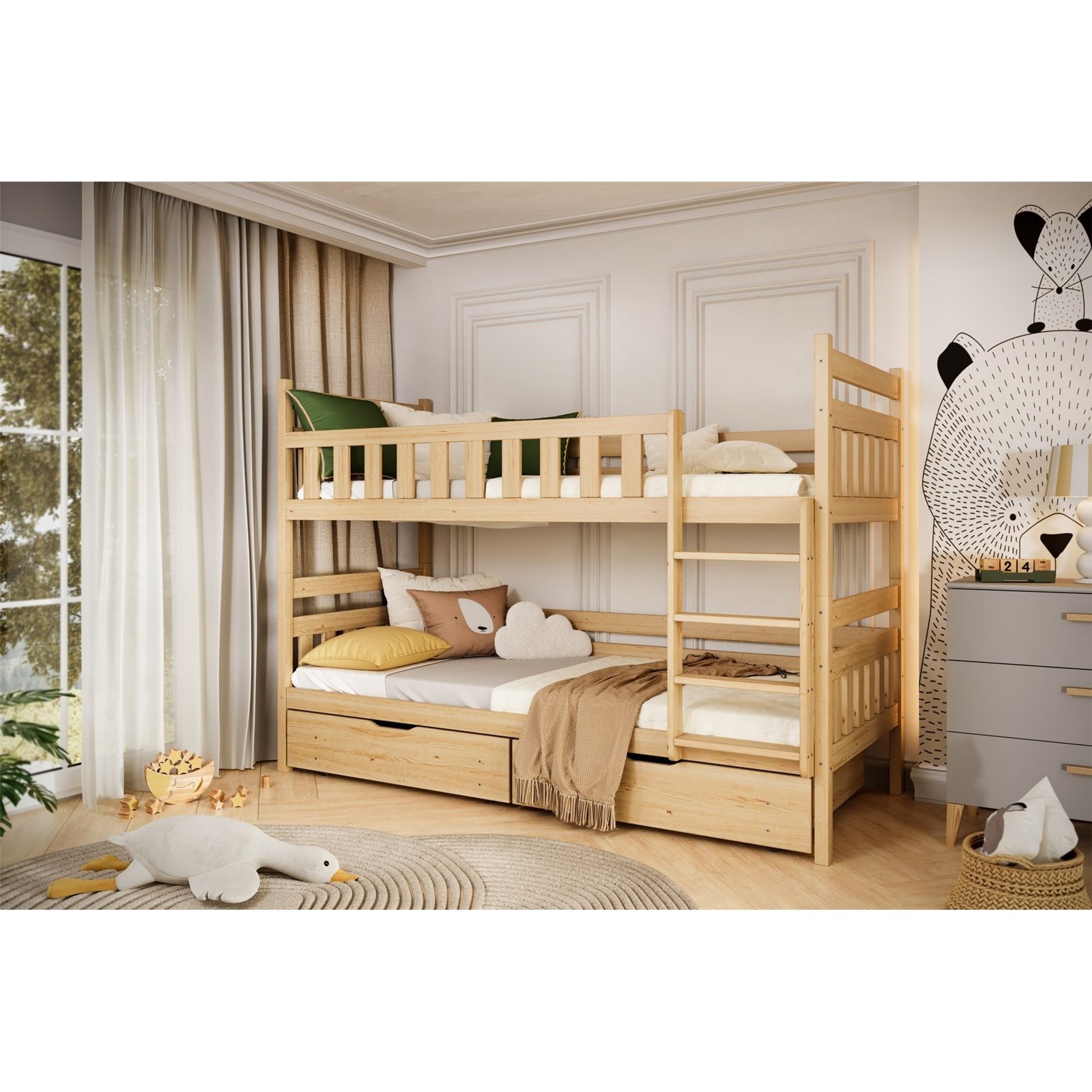 Łóżko Filip 180x80, Naturalny lakierowany, Materac piankowy 180/80/8 - materac średniej twardości (+120zł)