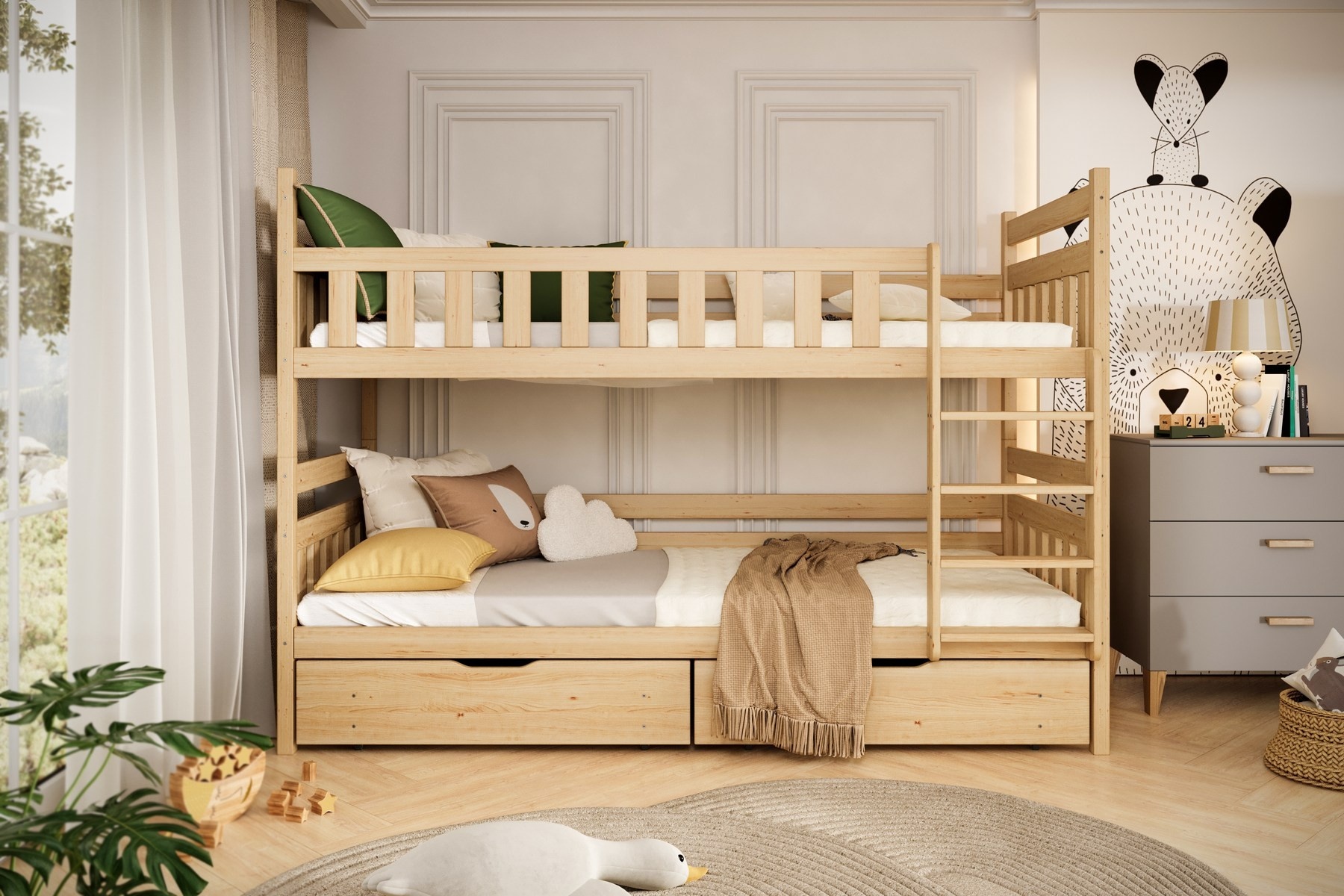 Łóżko Filip - 160x80, kolor naturalny nielakierowany, z szufladami