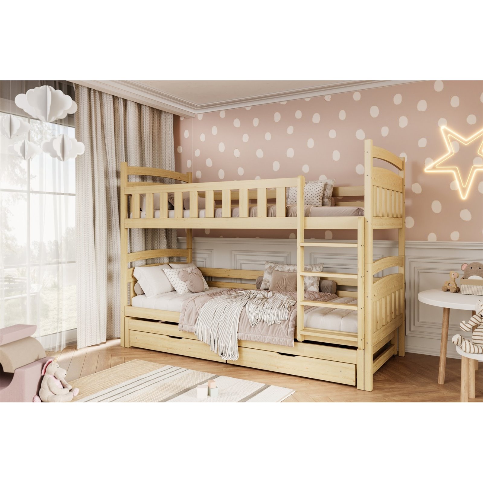 Łóżko Laura 160x80, Naturalny lakierowany, Materac piankowy 160/80/8 - materac średniej twardości (+100zł)