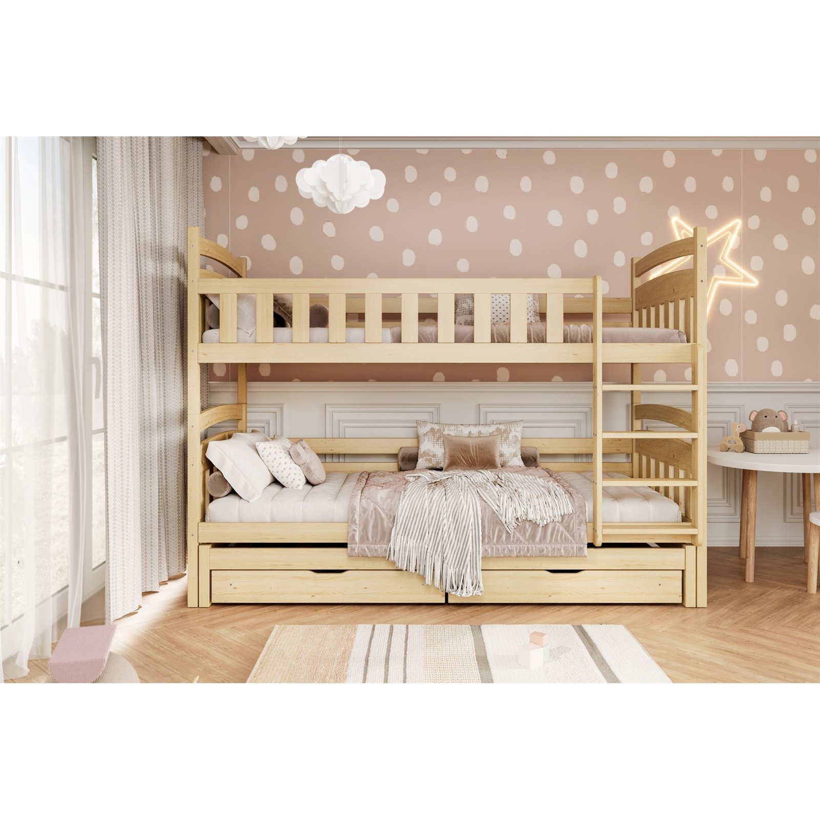 Łóżko Laura 160x80, Naturalny nielakierowany, Materac pianka lateks 160/80/9 - materac średniej twardości (+449zł)