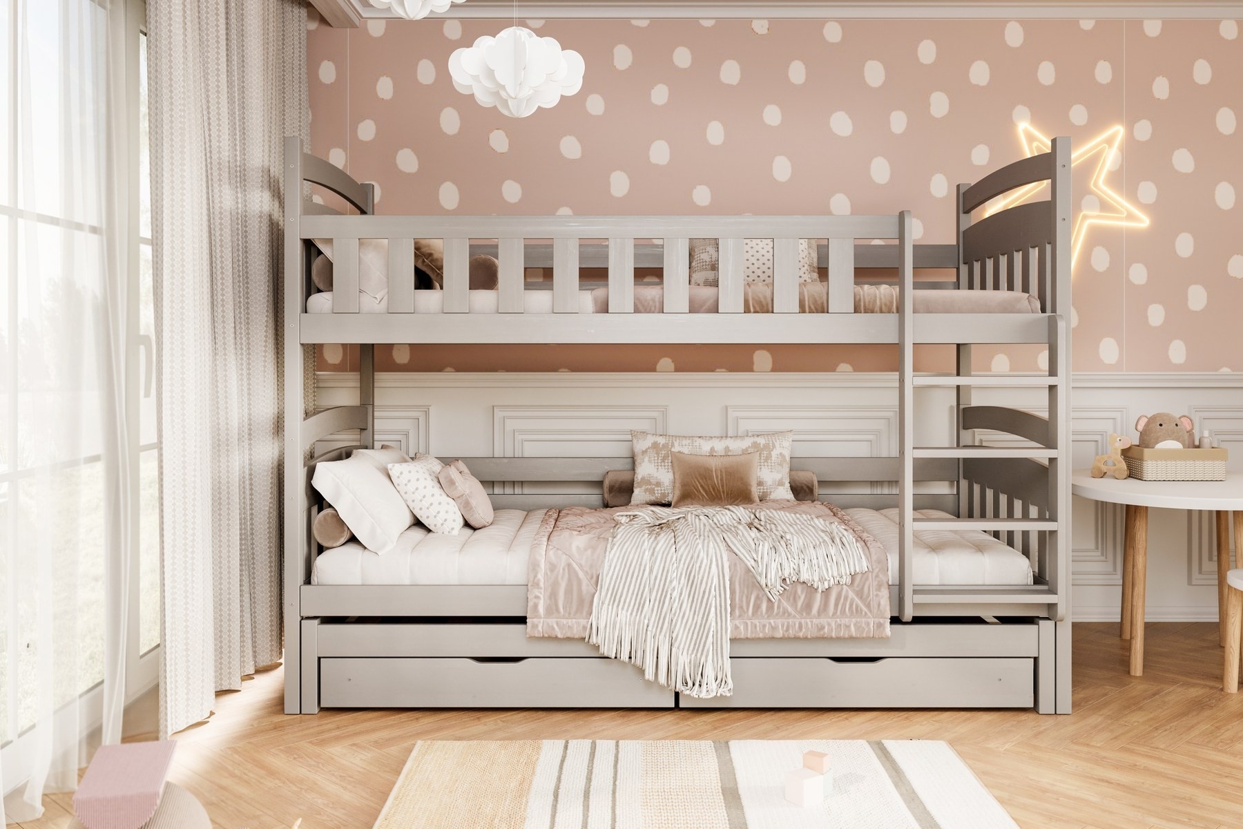 Łóżko Laura - 180x90, kolor szary, z wysuwanym spaniem