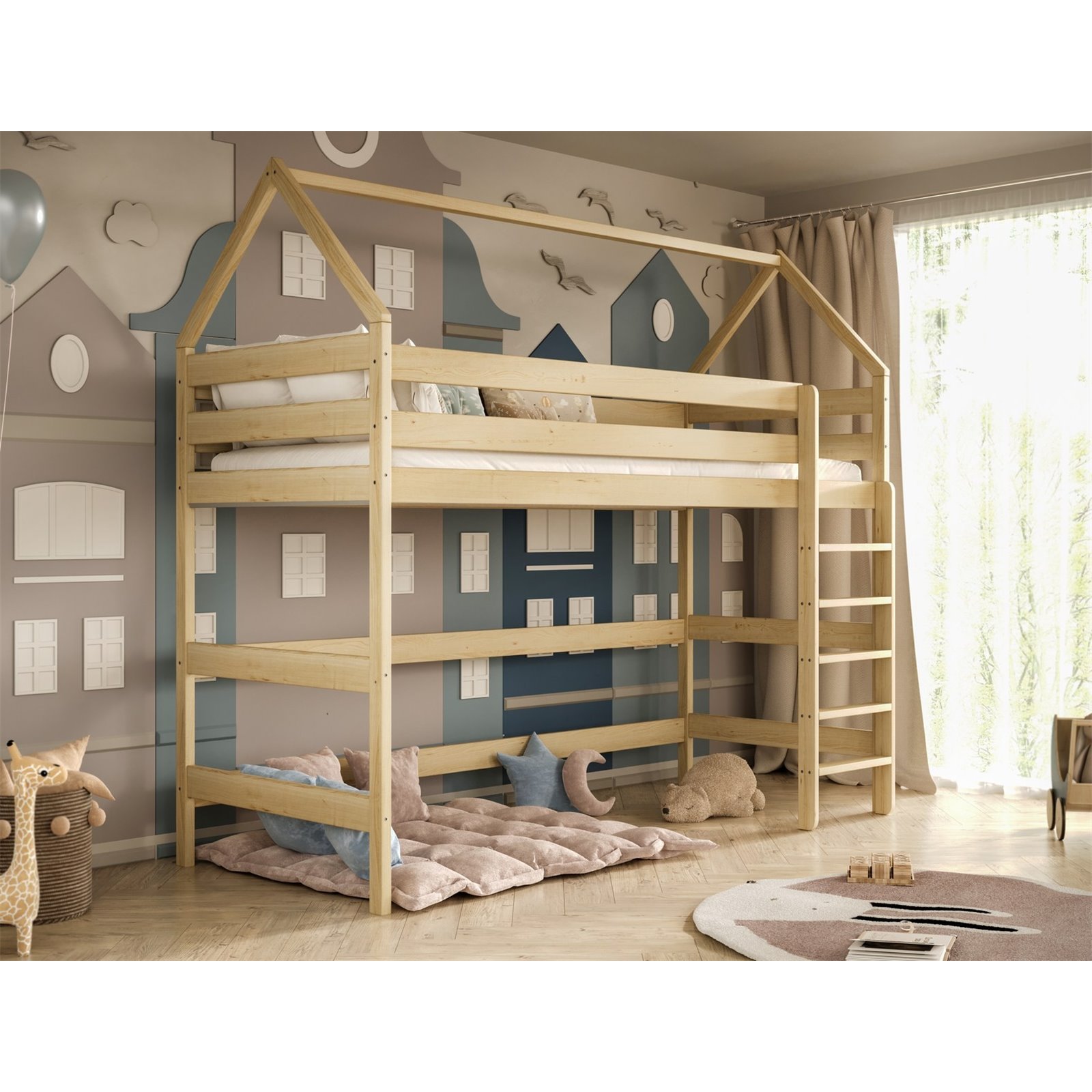 Łóżko Eryk 2 160x80, Naturalny lakierowany, Materac piankowy 160/80/8 - materac średniej twardości (+100zł)