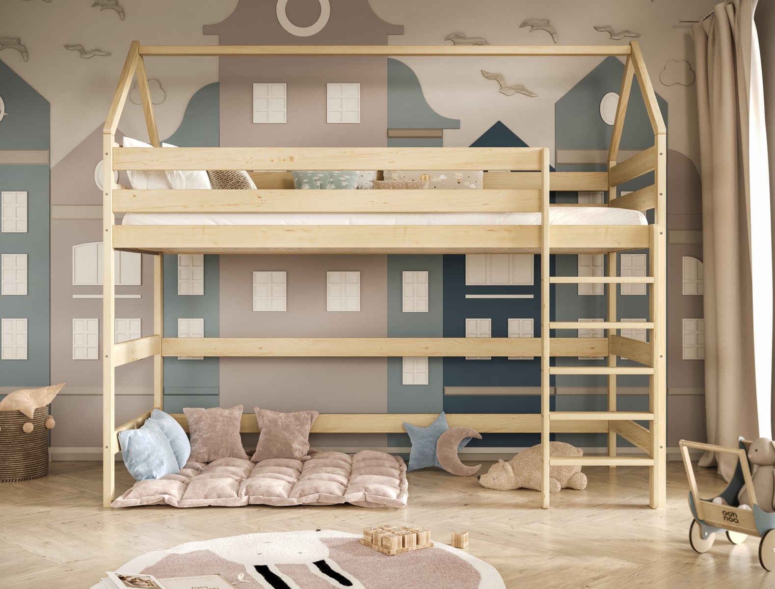 Łóżko Eryk 2 - 200x90, kolor naturalny nielakierowany, materac piankowo-lateksowo-kokosowy