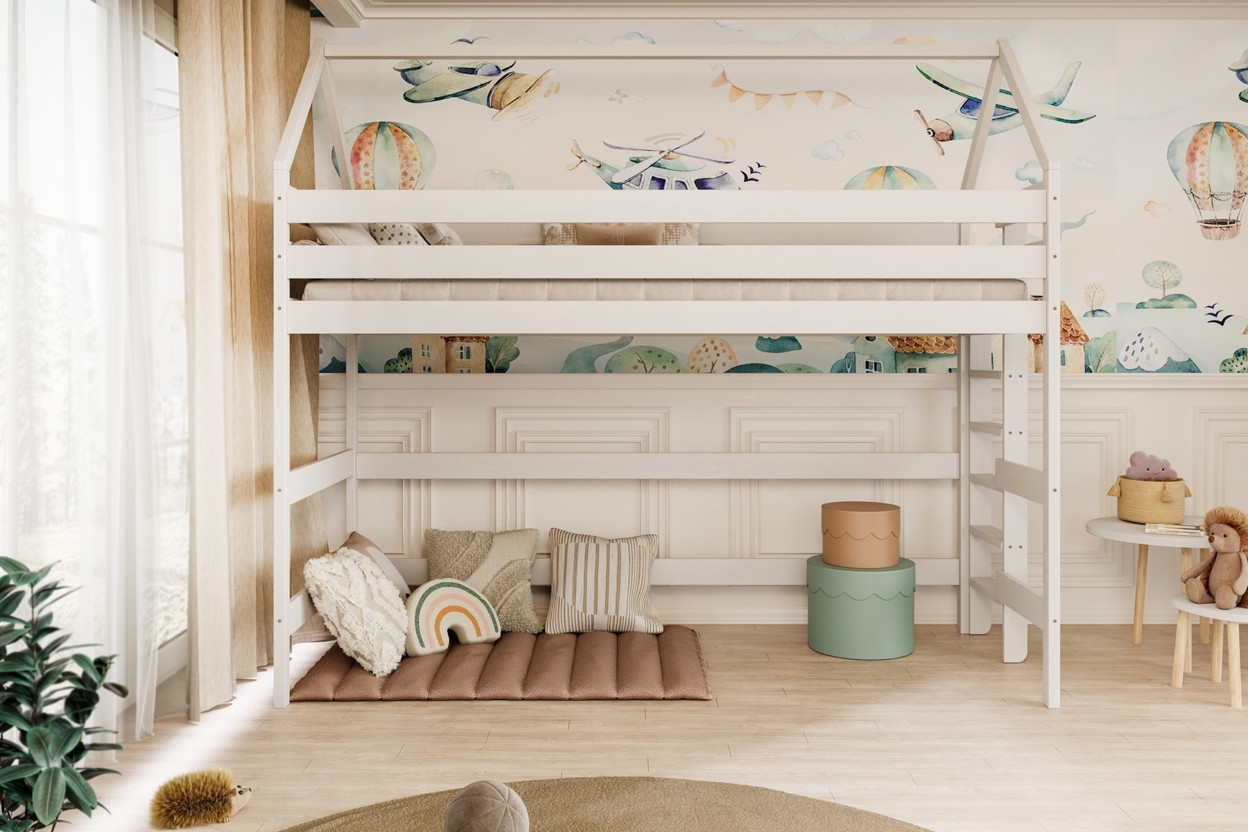 Łóżko Eryk 1 - 160x80, kolor naturalny lakierowany, materac piankowy