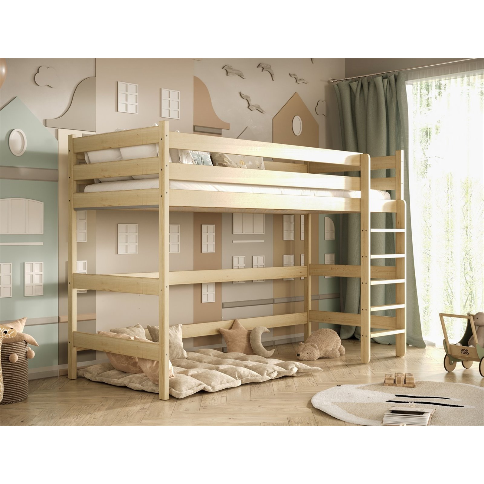 Łóżko Antek 2 180x90, Naturalny lakierowany, Materac piankowy 180/90/8 - materac średniej twardości (+130zł)