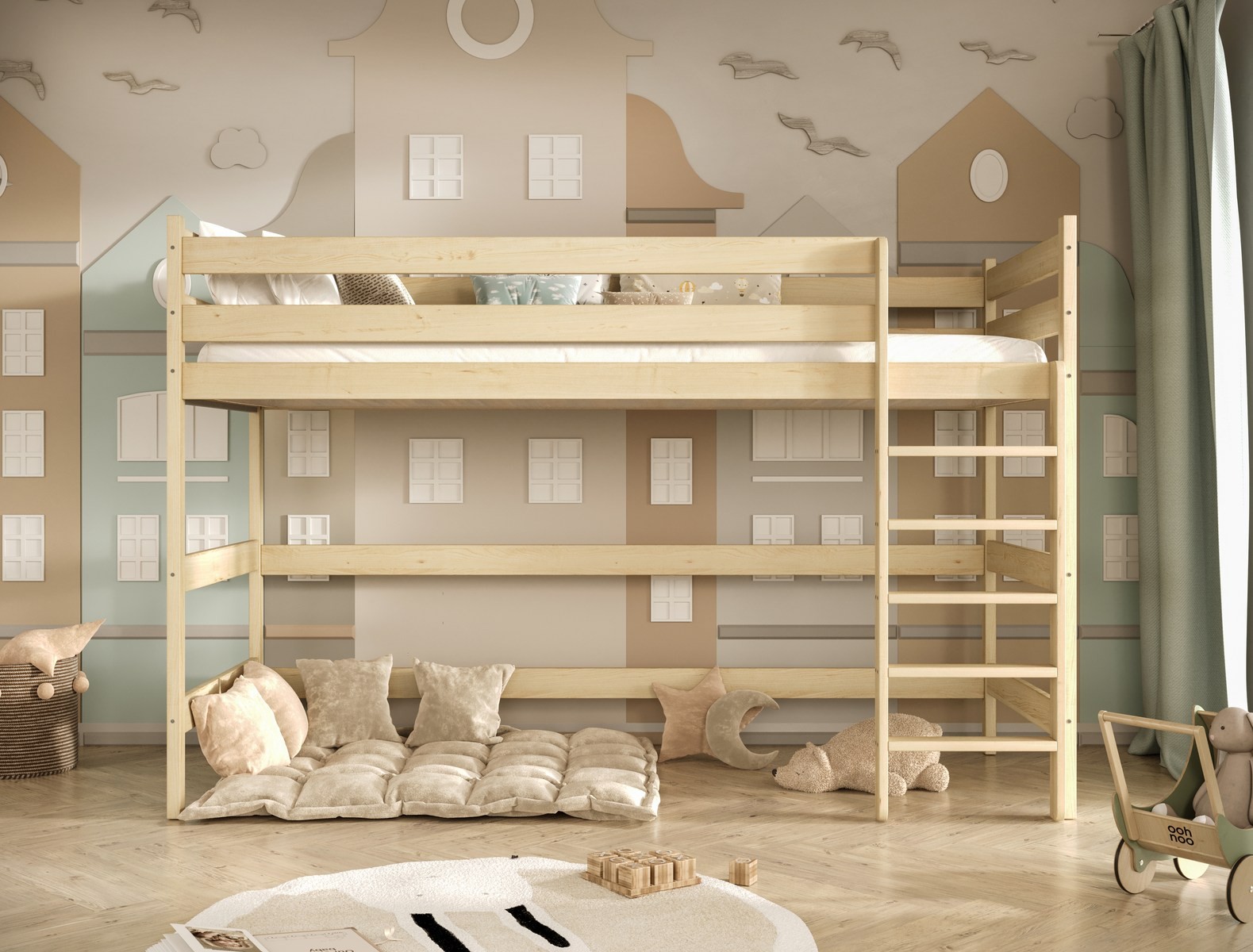 Łóżko Antek 2 - 200x90, kolor naturalny nielakierowany, materac piankowo-lateksowo-kokosowy