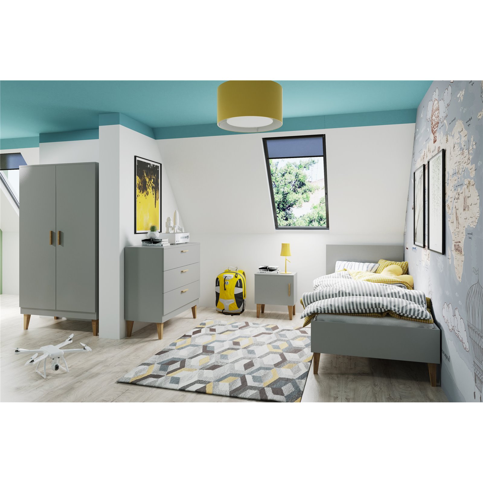 Łóżko dziecięce Kubi szare   Materac pianka lateks kokos 180/80/10 - materac średniej twardości (+529zł)               