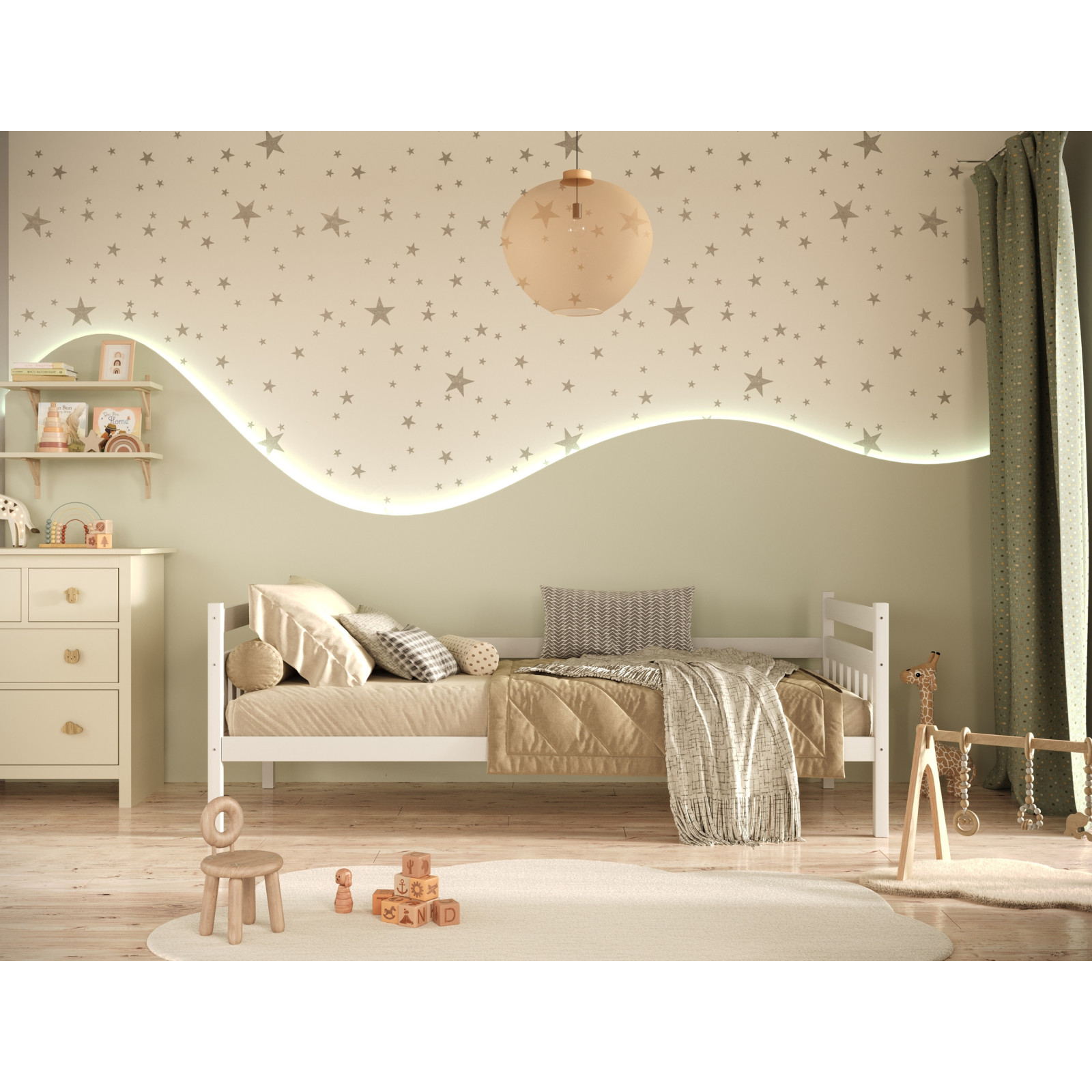 Łóżko Dawid - 160x80, kolor biały, z barierką, materac lateksowy