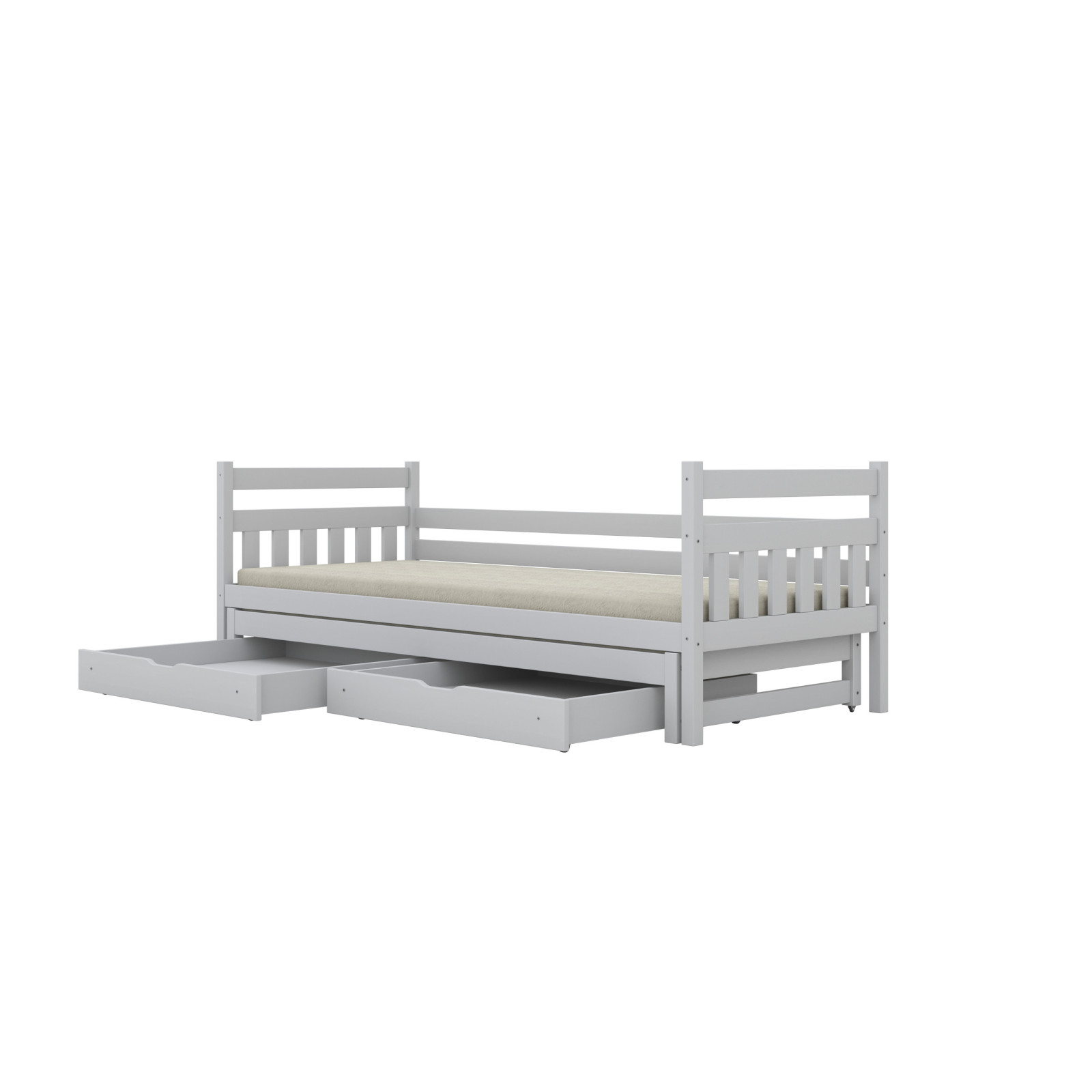 Łóżko Dawid - 200x80, kolor biały, z barierką, materac lateksowy