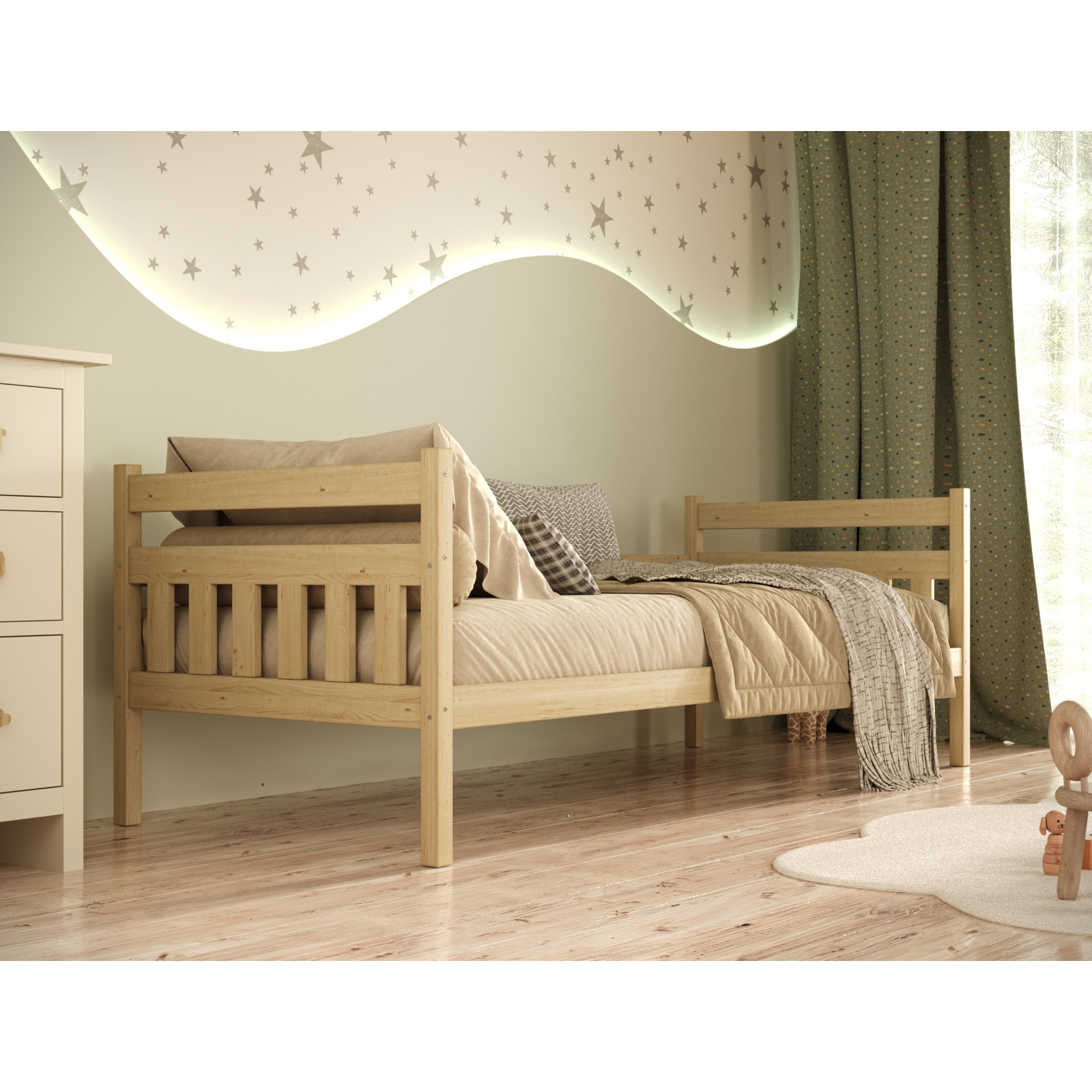 Łóżko Dawid - 200x90, kolor naturalny lakierowany, z szufladami, materac lateksowy