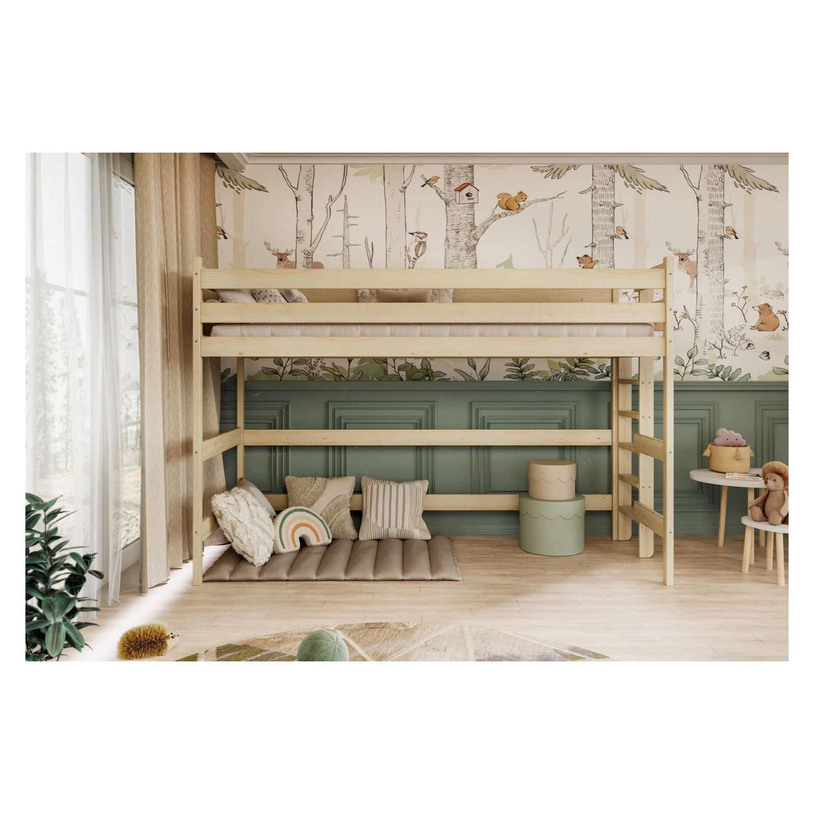 Łóżko Antek 1 - 180x90, kolor naturalny lakierowany, materac piankowo-lateksowo-kokosowy