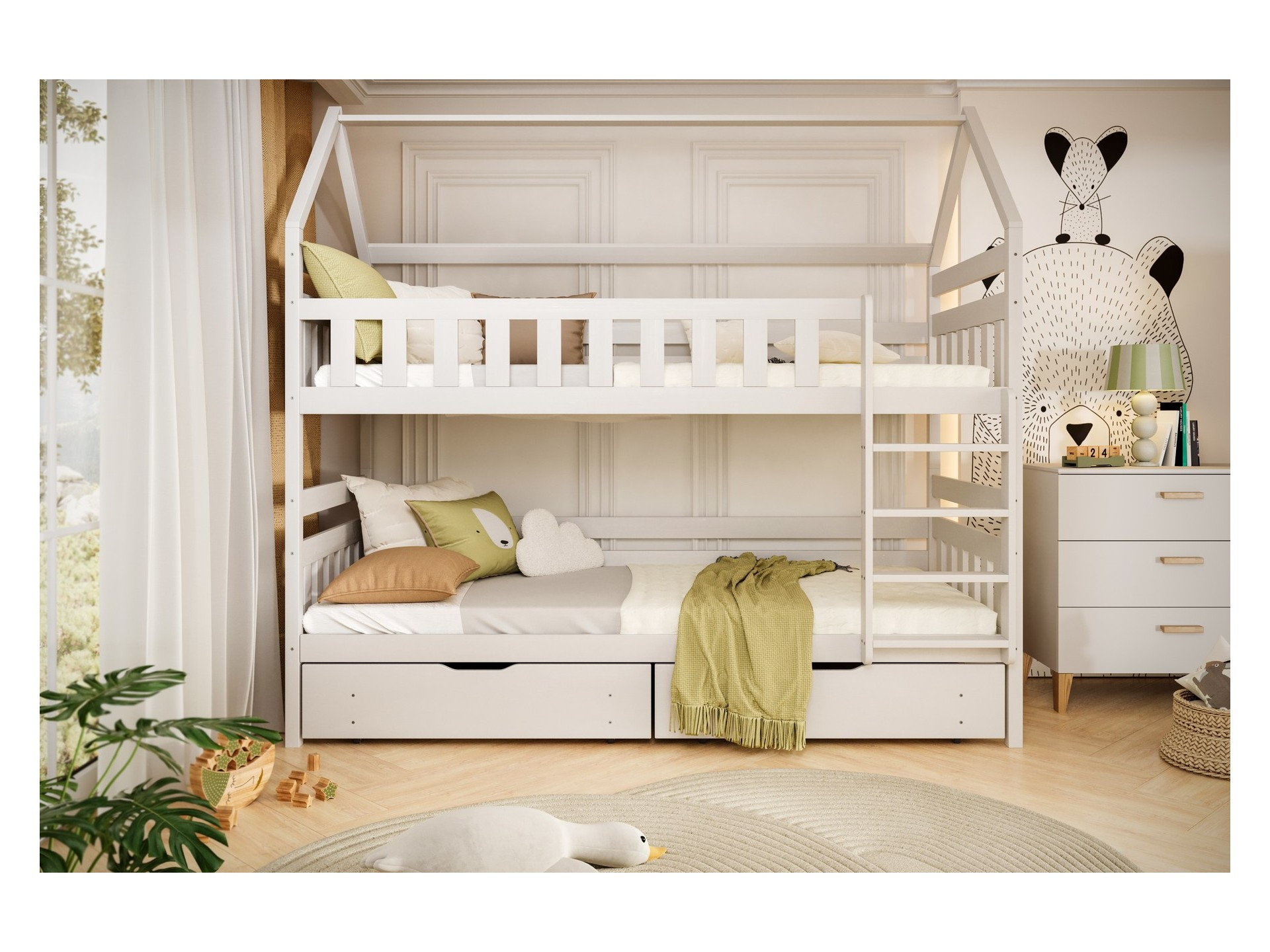 Łóżko Fabian - 200x80, kolor biały, z wysuwanym spaniem, materac piankowy