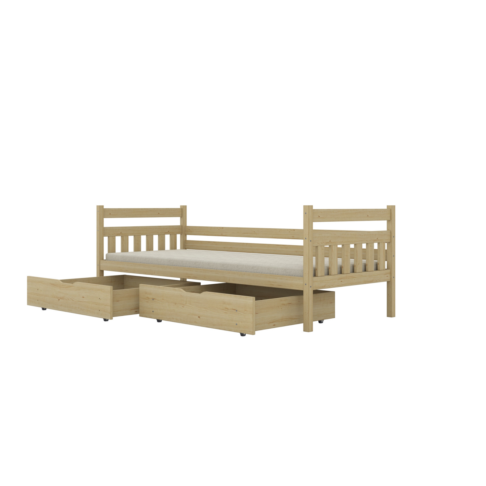 Łóżko Dawid - 200x80, kolor naturalny nielakierowany, materac piankowy