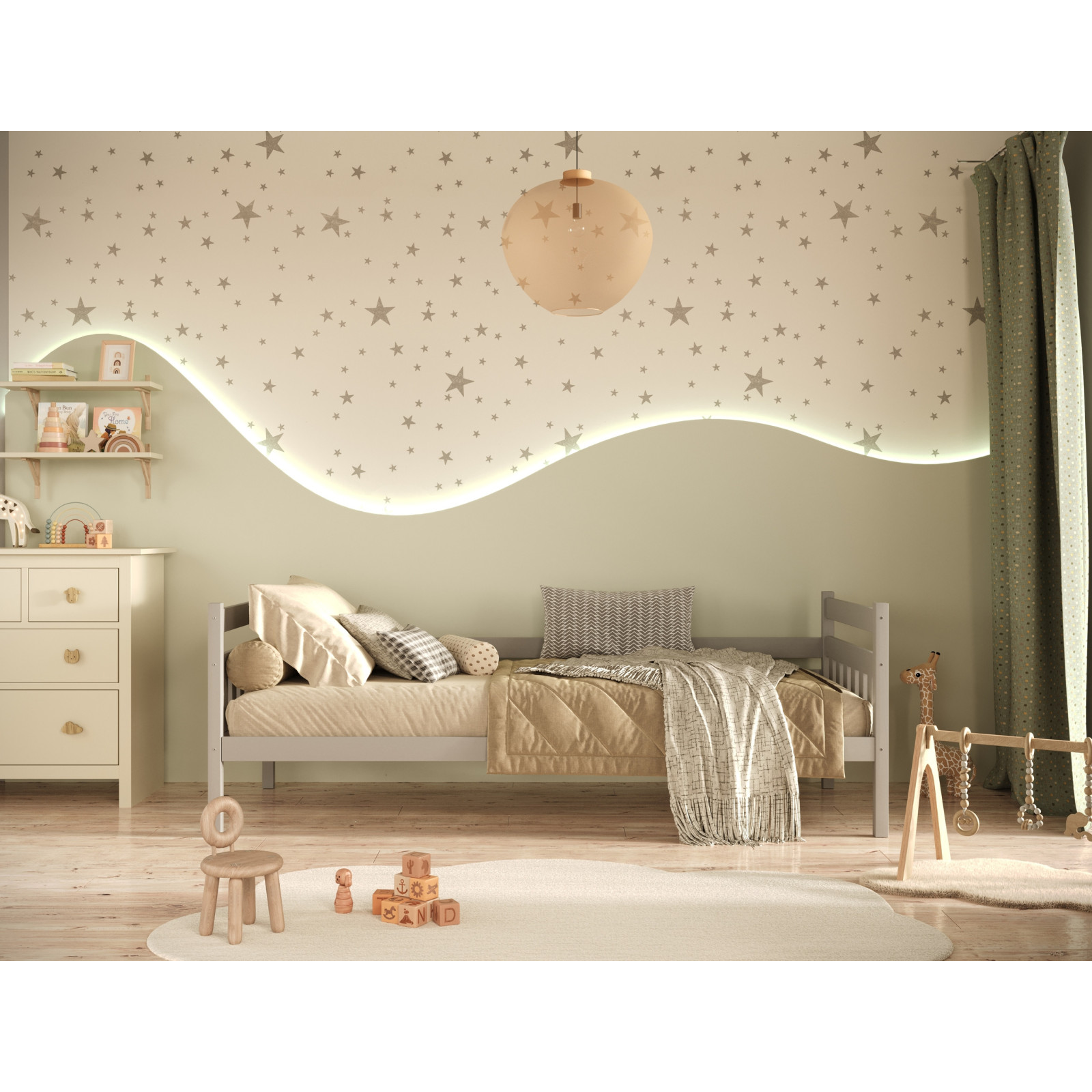 Łóżko Dawid - 180x80, kolor szary, z barierką