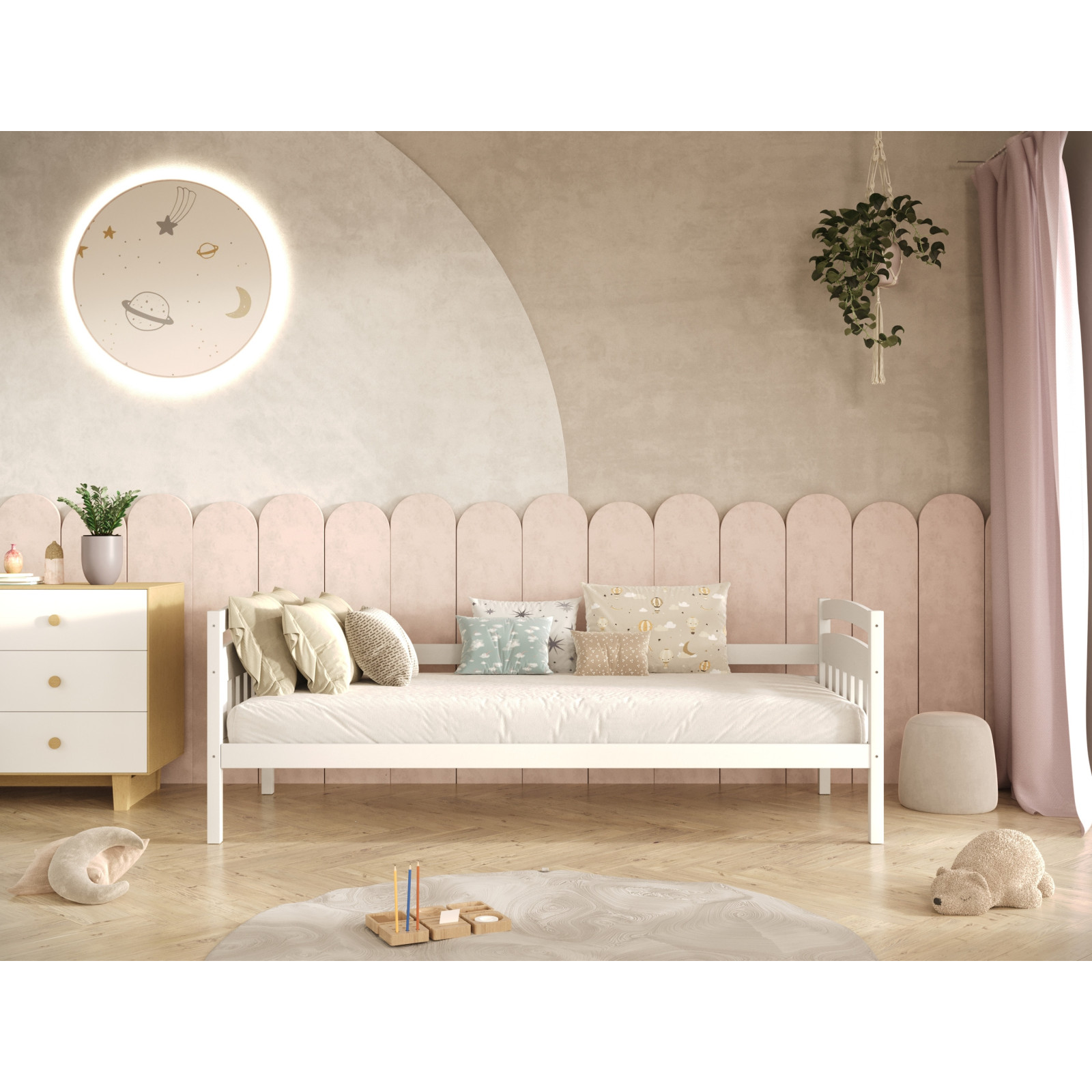 Łóżko Tosia - 160x80, kolor biały, z barierką, z szufladami, materac piankowy