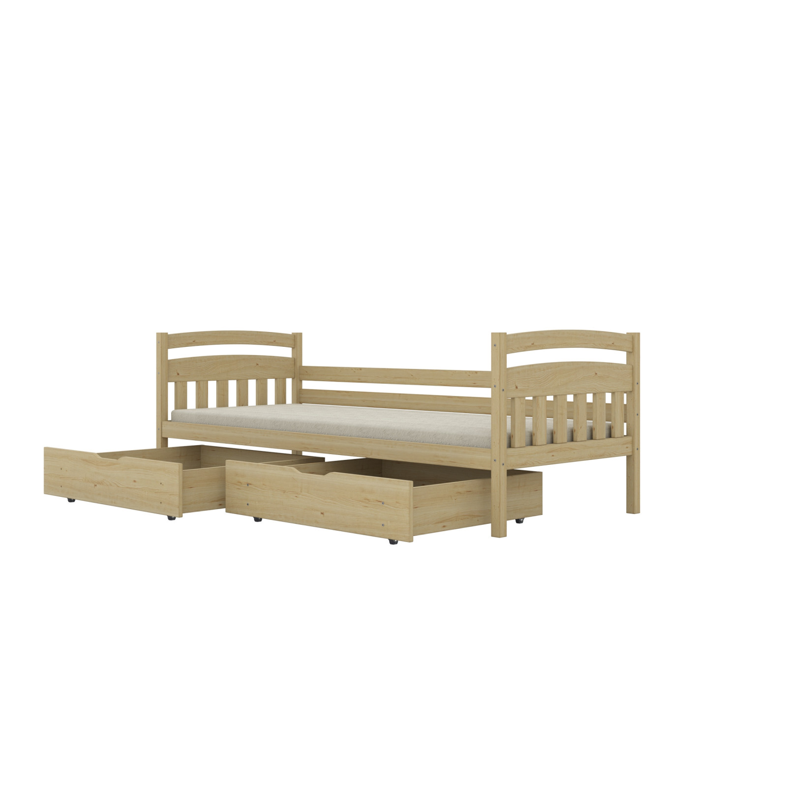 Łóżko Tosia - 200x80, kolor naturalny lakierowany, materac piankowy