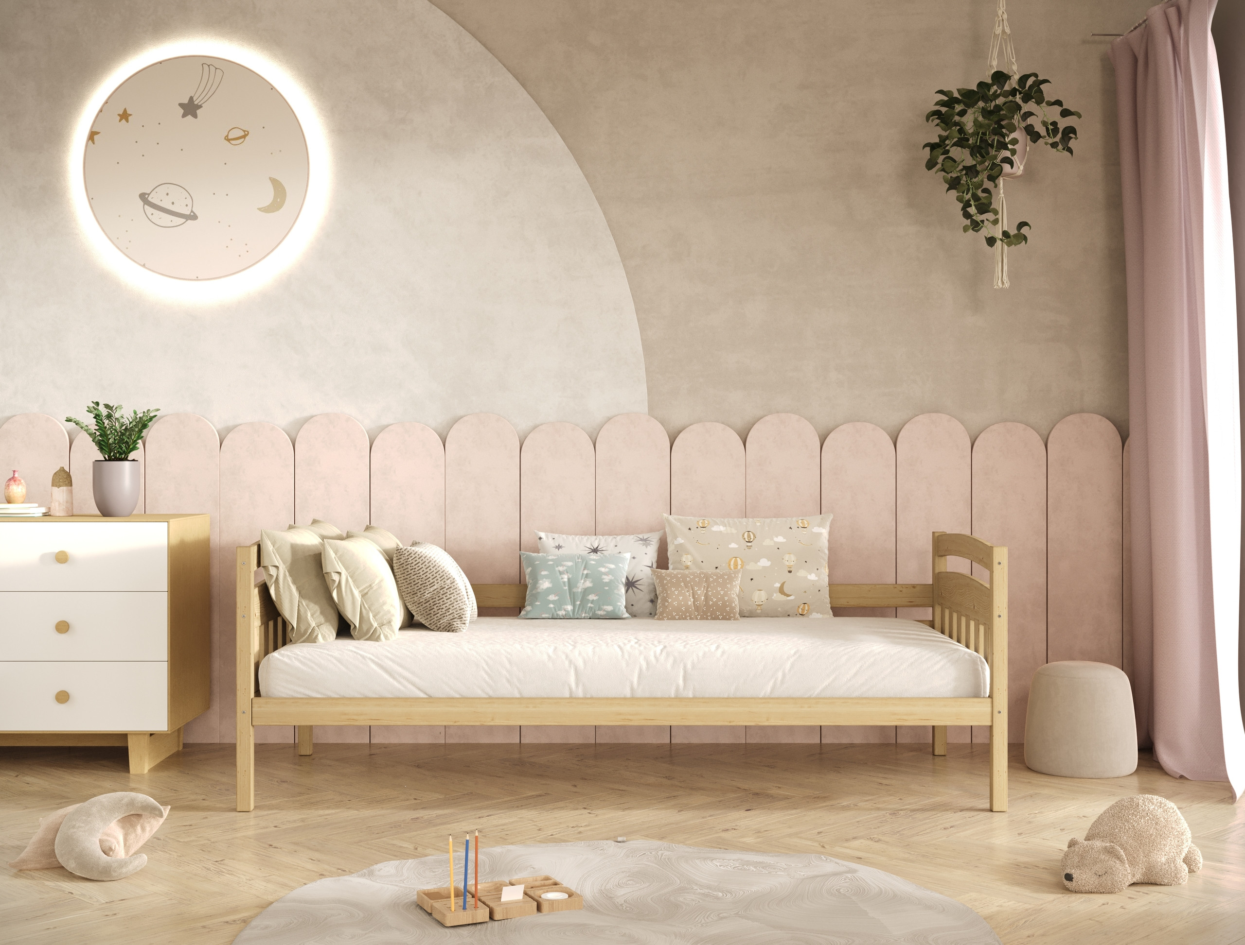 Łóżko Tosia - 180x80, kolor naturalny nielakierowany, materac lateksowy