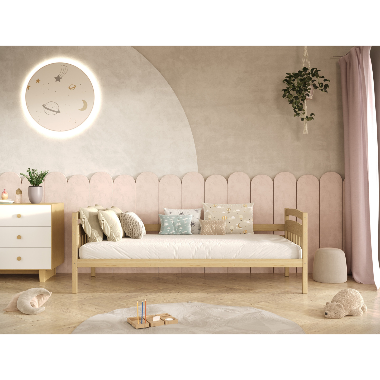 Łóżko Tosia - 200x80, kolor naturalny nielakierowany, materac kokosowy