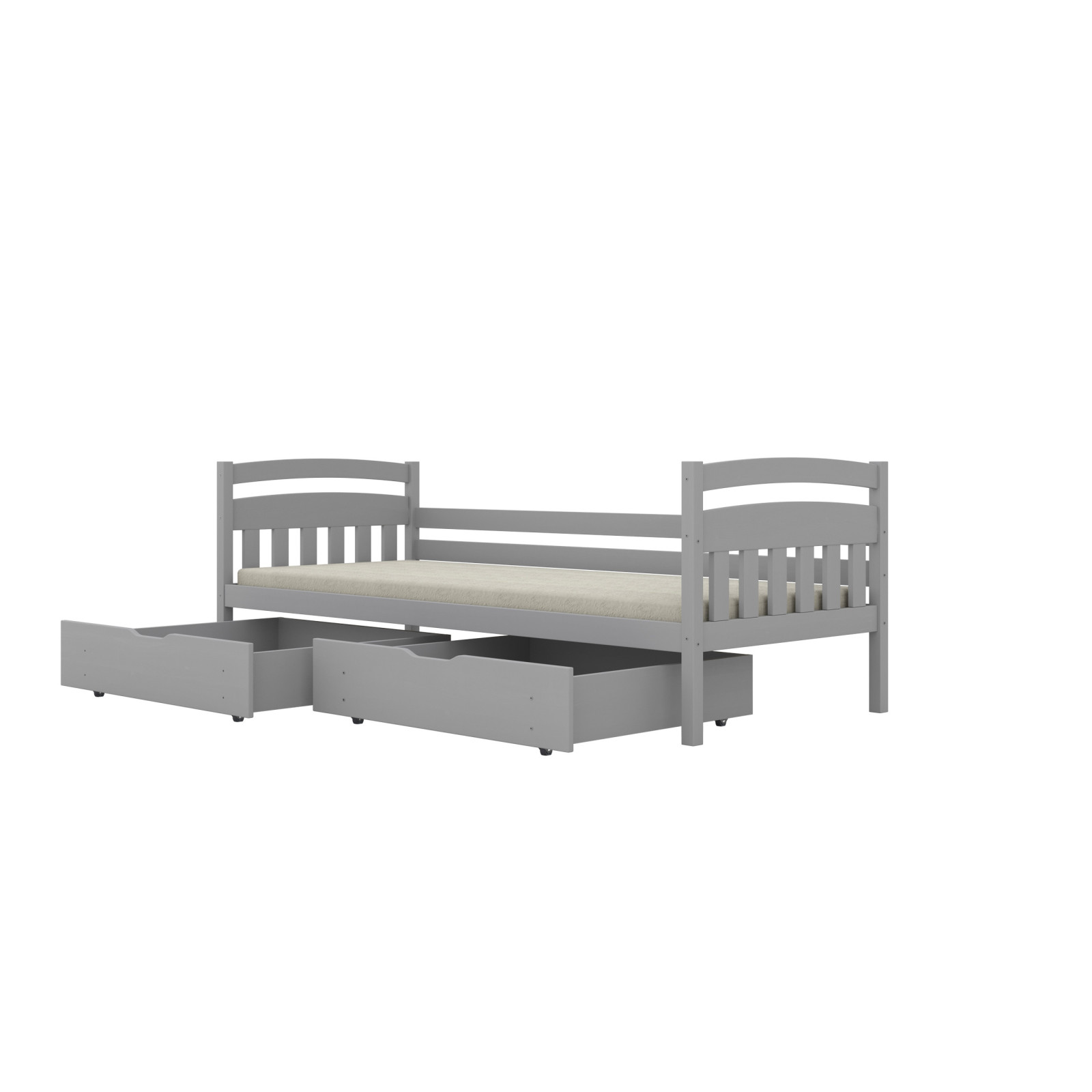 Łóżko Tosia - 160x80, kolor szary, z wysuwanym spaniem i szufladami, materac kokosowy