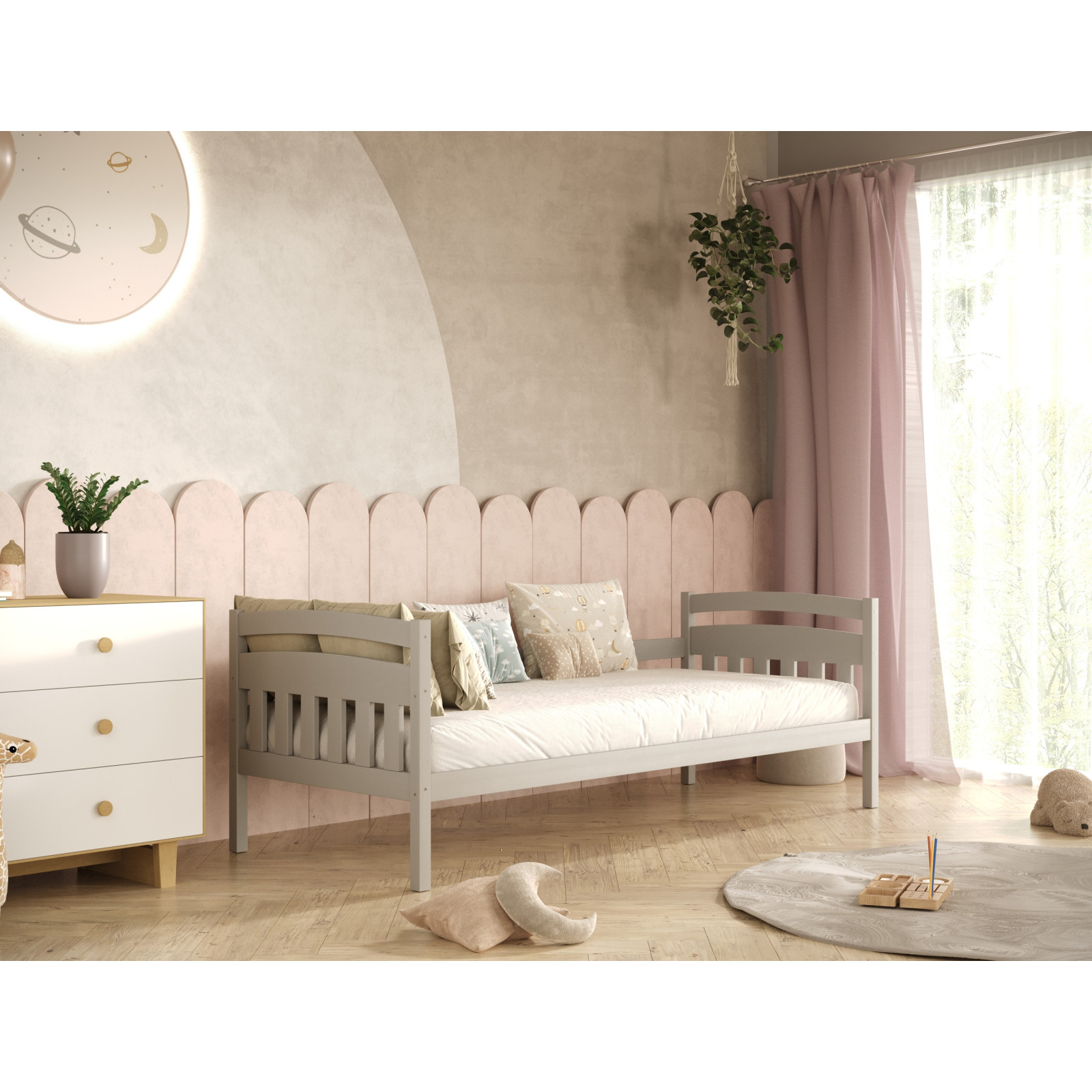 Łóżko Tosia - 180x80, kolor szary, z szufladami, materac piankowy