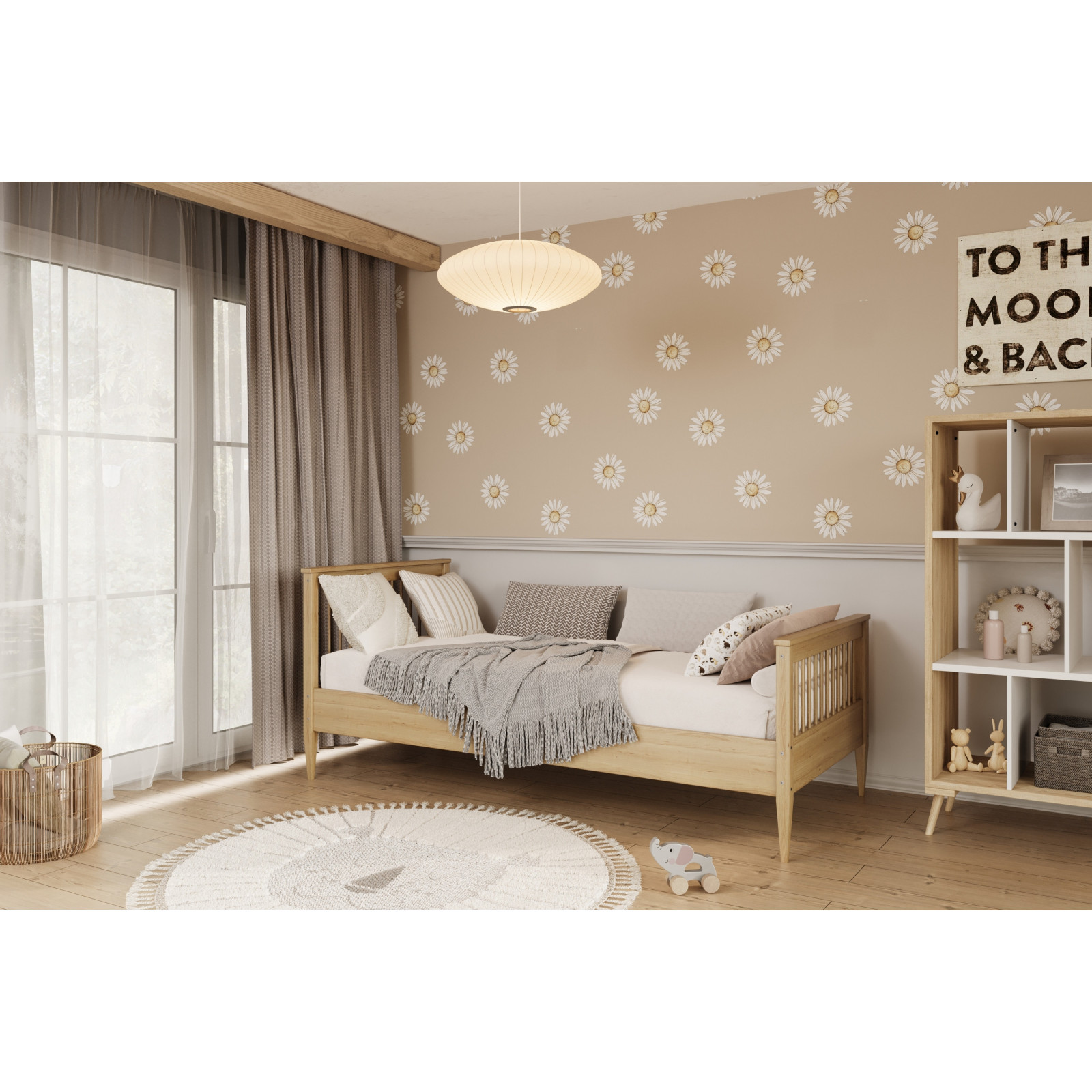 Łóżko Emilia - 200x80, kolor naturalny lakierowany, materac lateksowy