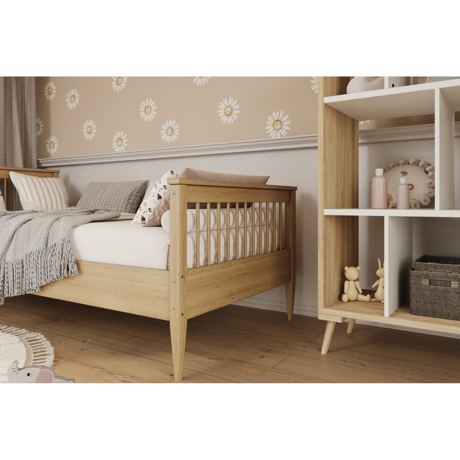 Łóżko Emilia - 200x90, kolor naturalny lakierowany, materac kokosowy