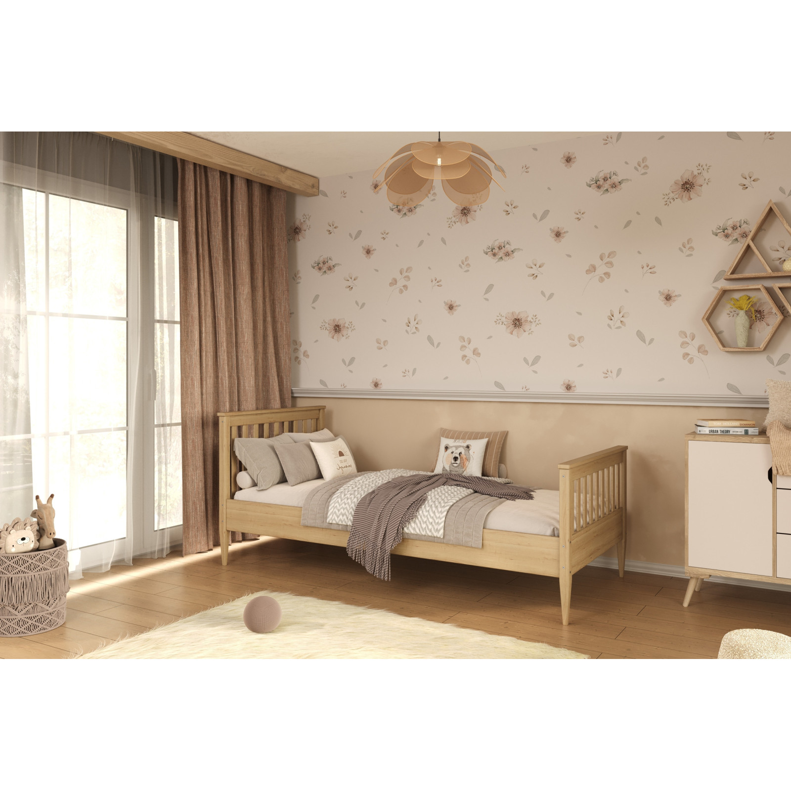 Łóżko Ignaś - 200x90, kolor naturalny nielakierowany, materac piankowy