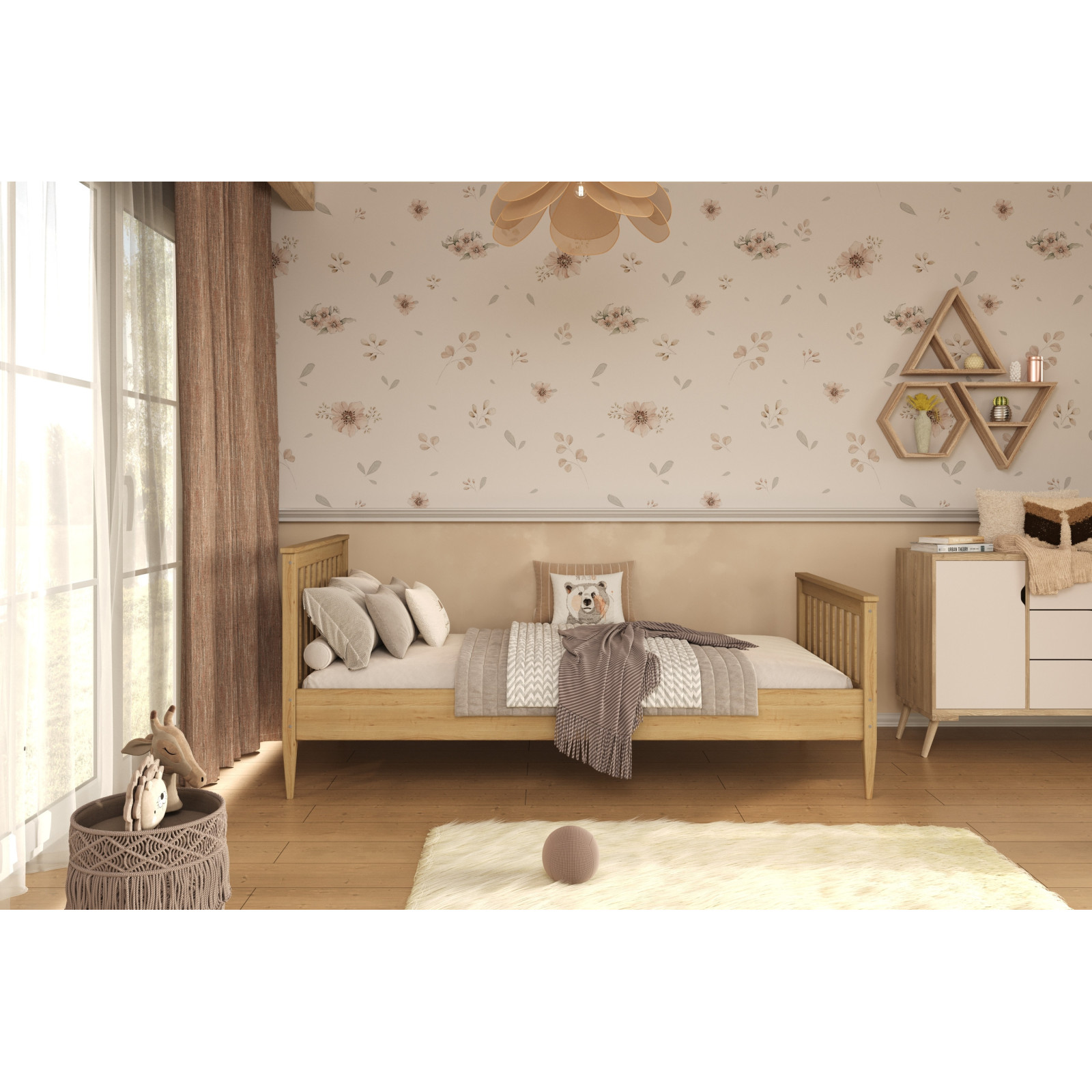 Łóżko Ignaś - 180x90, kolor naturalny lakierowany, materac lateksowy