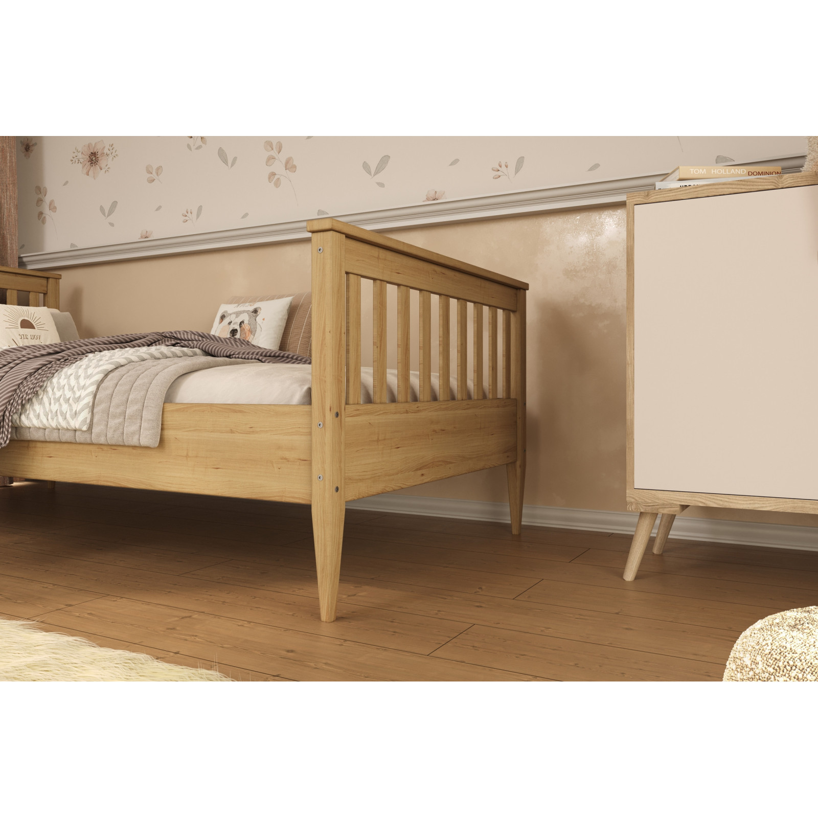 Łóżko Ignaś - 180x90, kolor naturalny lakierowany, materac lateksowo-kokosowy