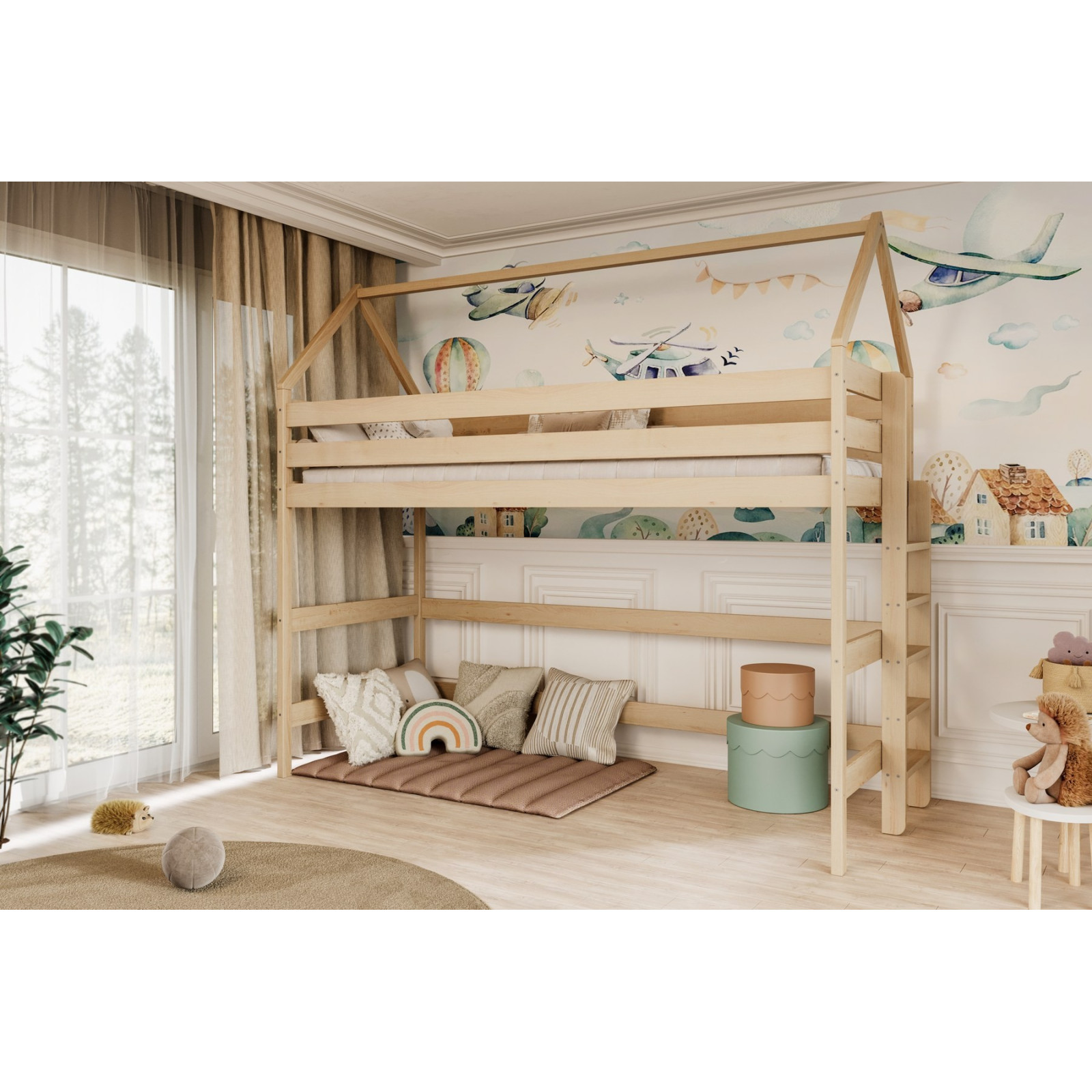 Łóżko Eryk 1 - 200x80, kolor naturalny nielakierowany, materac piankowo-lateksowo-kokosowy