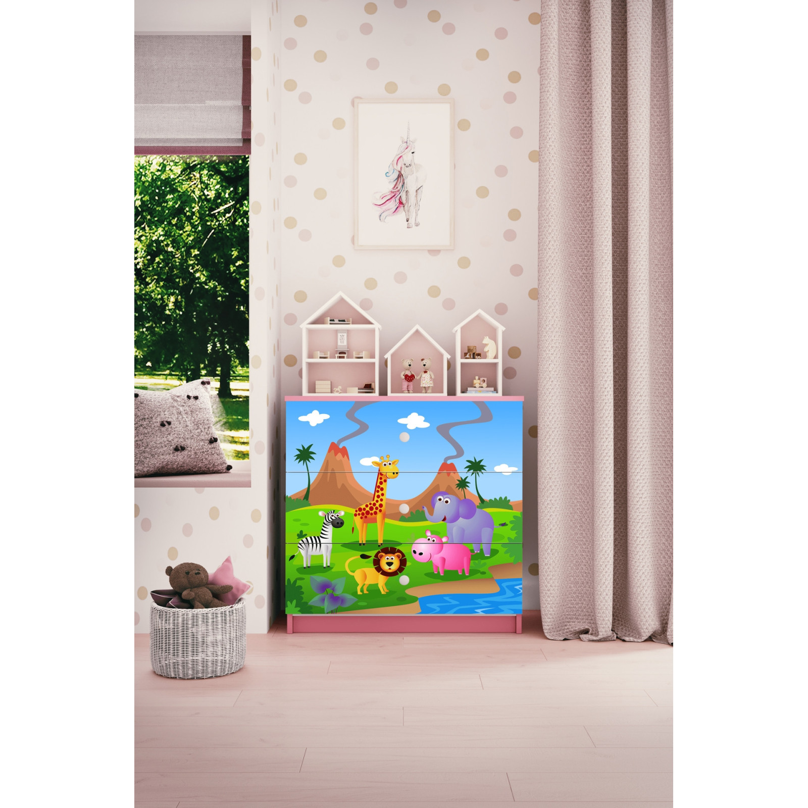 Komoda Babydreams Safari - kolor różowy