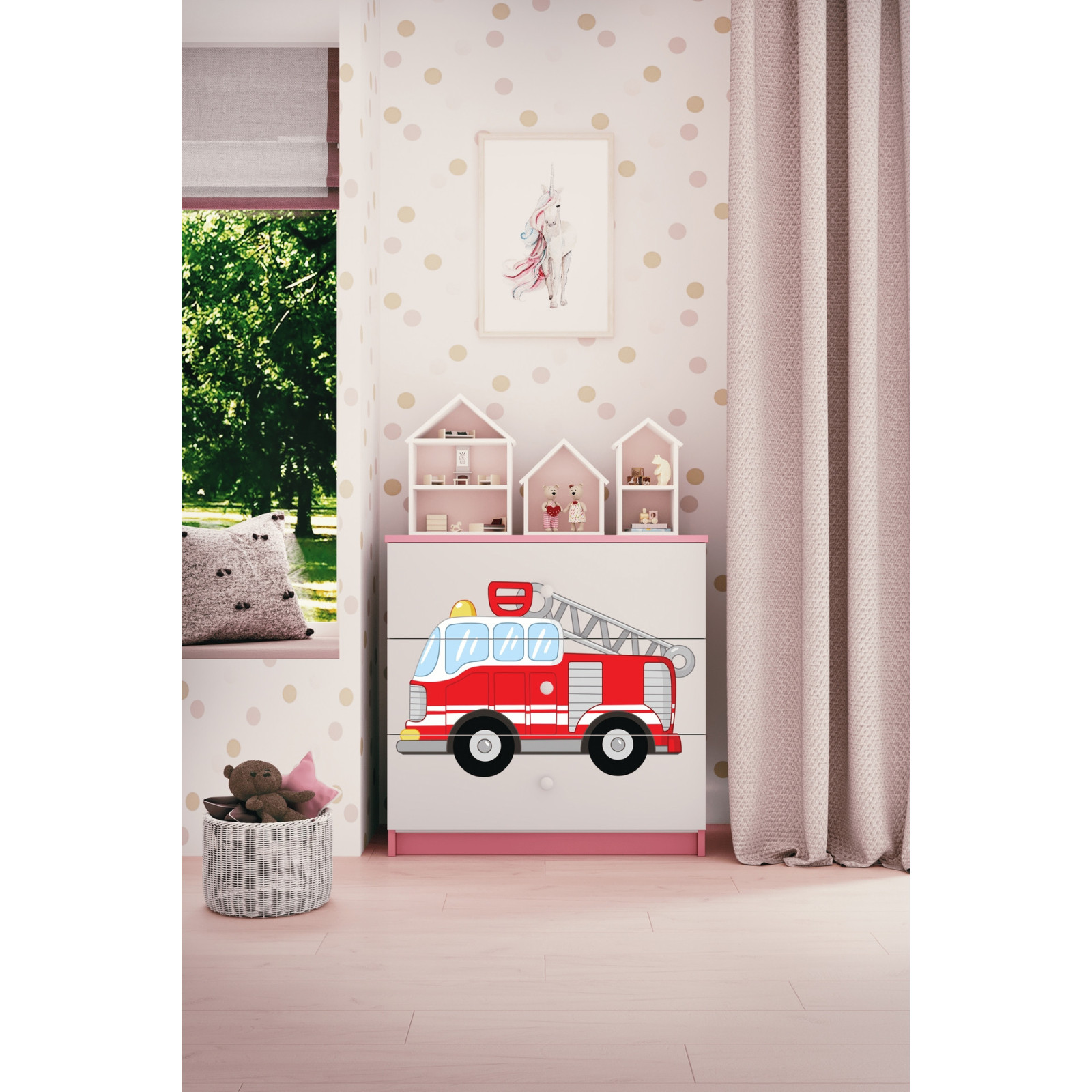 Komoda Babydreams Straż pożarna - kolor różowy