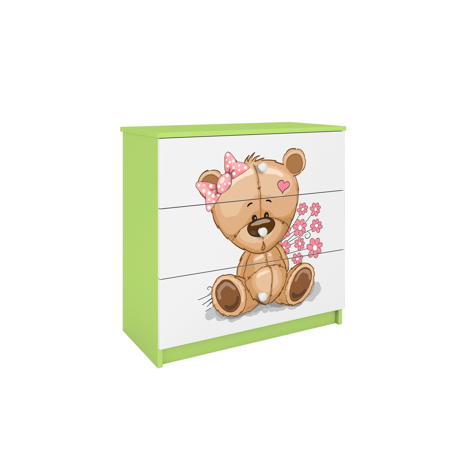 Komoda Babydreams Miś z kwiatkami - kolor zielony