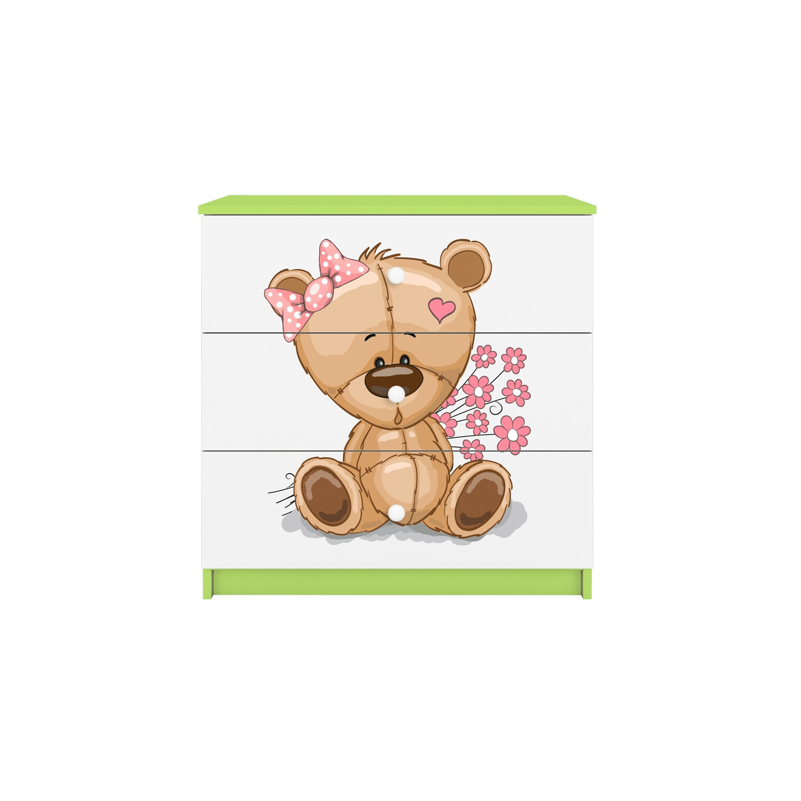 Komoda Babydreams Miś z kwiatkami - kolor zielony