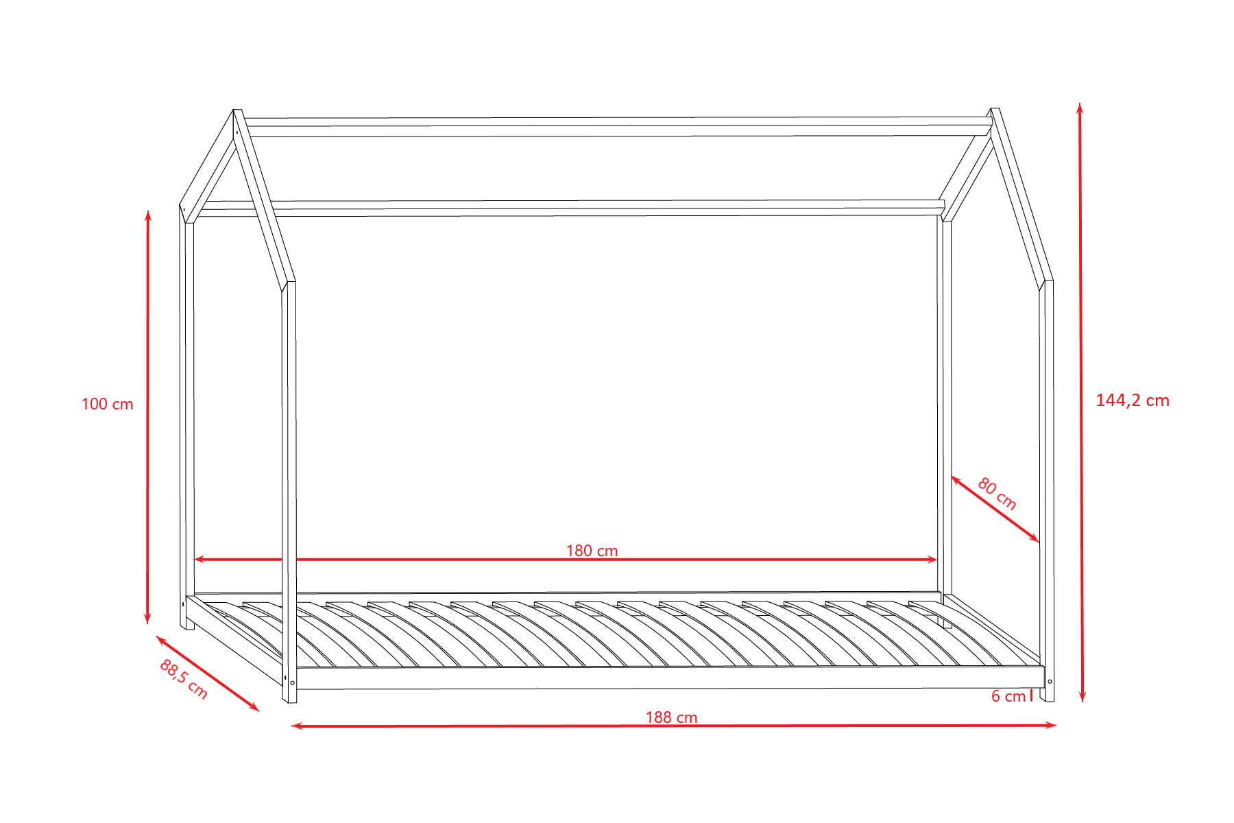 Łóżko domek dla dziecka Bella - 180x80 białe